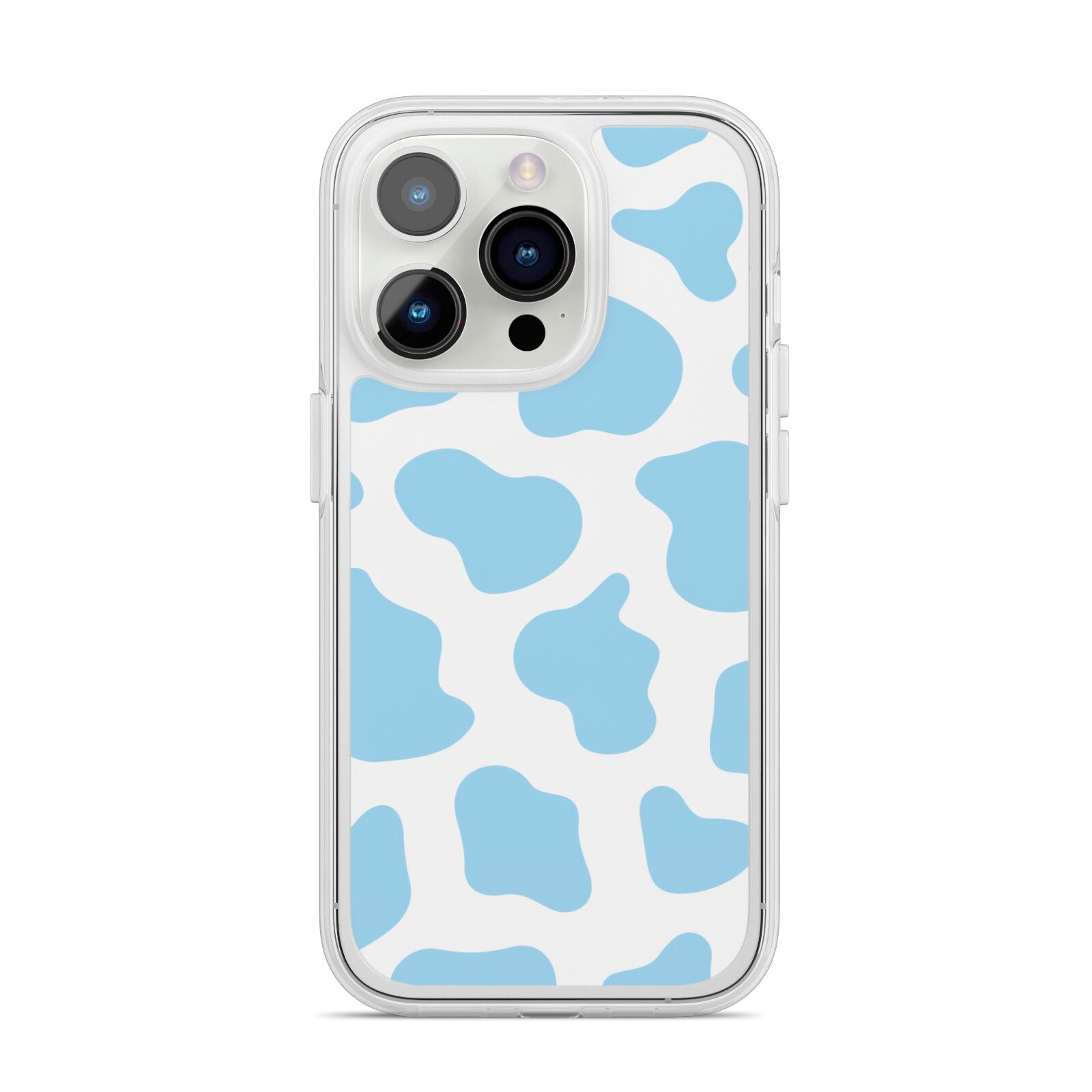 Blue Cow Print iPhone 14 Pro Clear Tough Case Silver