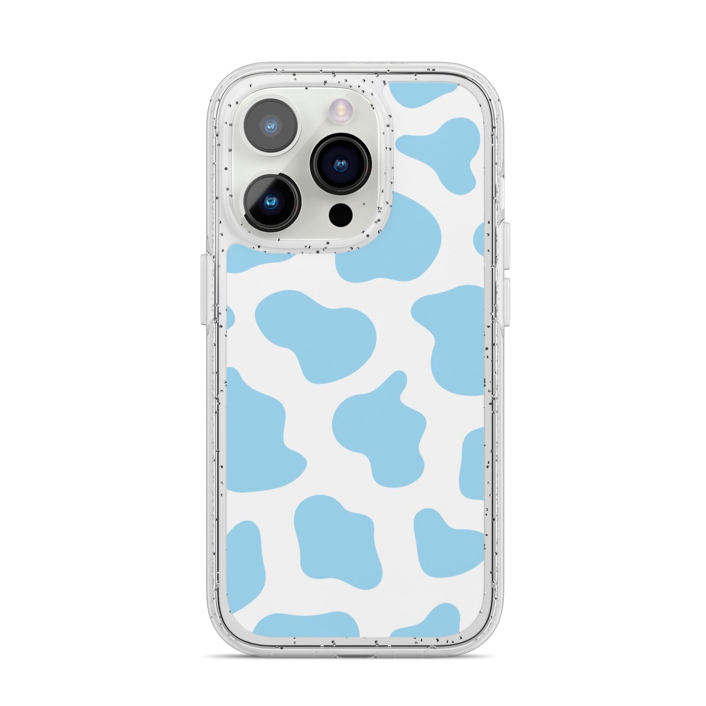 Blue Cow Print iPhone 14 Pro Glitter Tough Case Silver