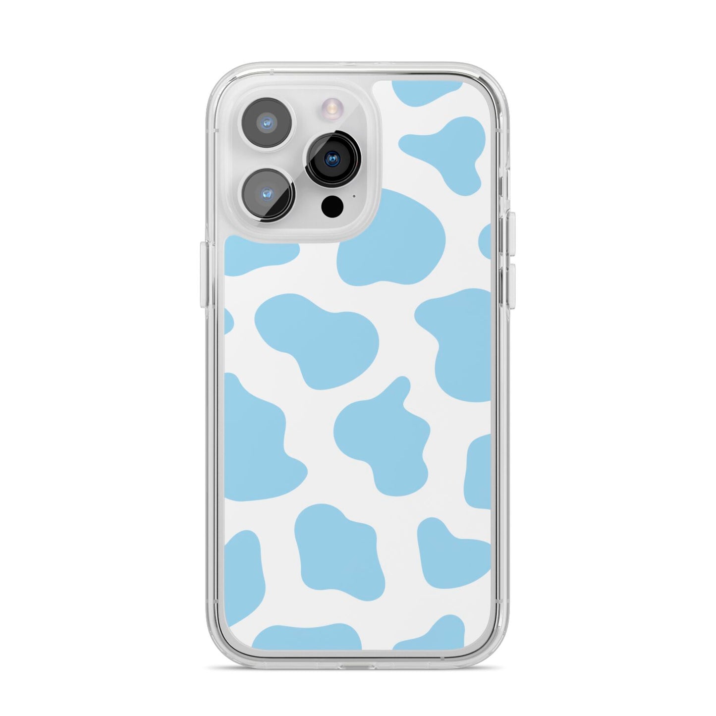 Blue Cow Print iPhone 14 Pro Max Clear Tough Case Silver