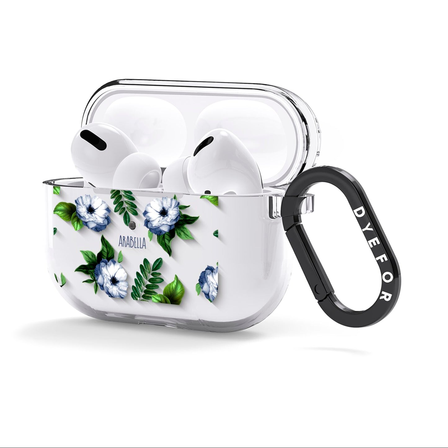 Blue Floral Personalised AirPods Clear Case 3rd Gen Side Image