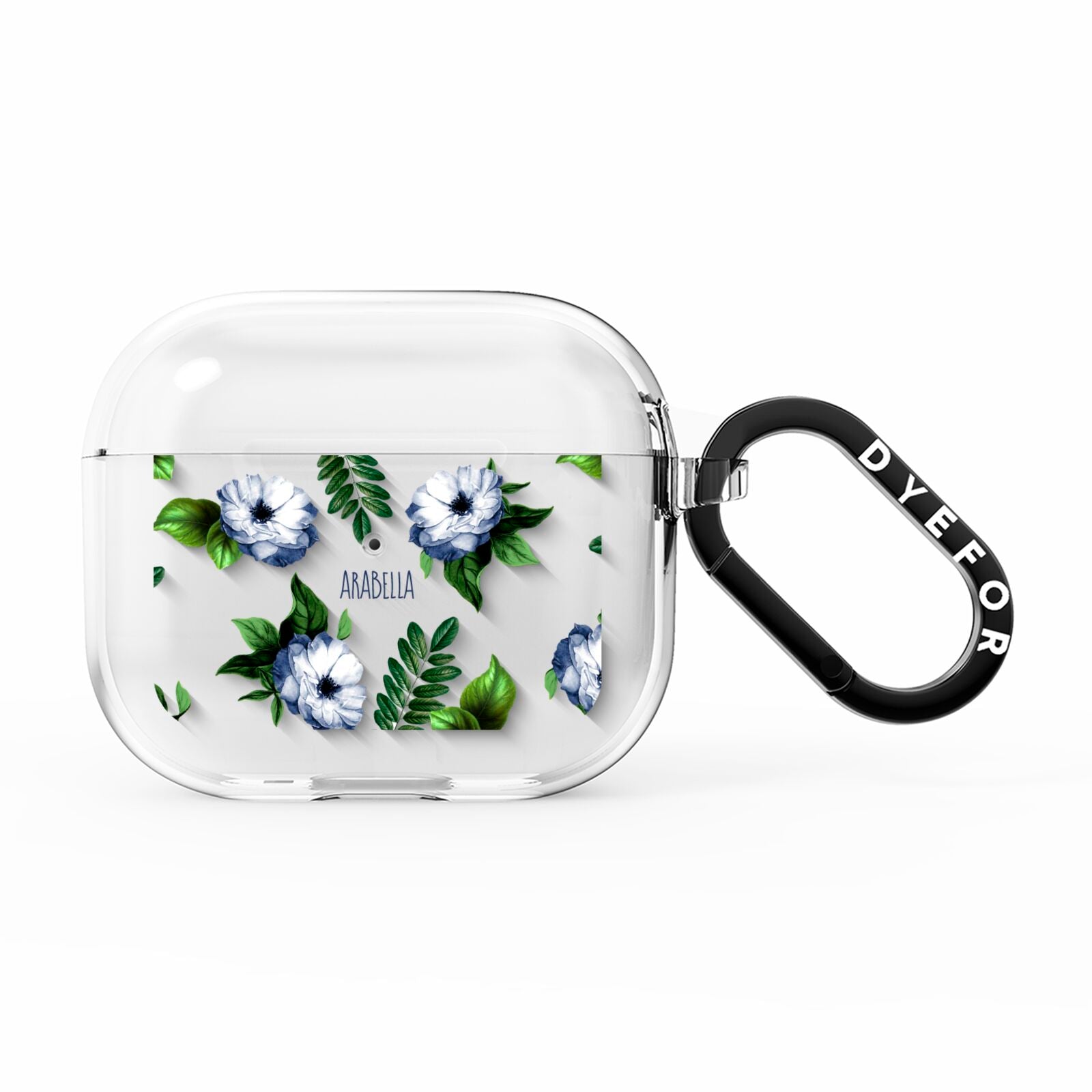 Blue Floral Personalised AirPods Clear Case 3rd Gen