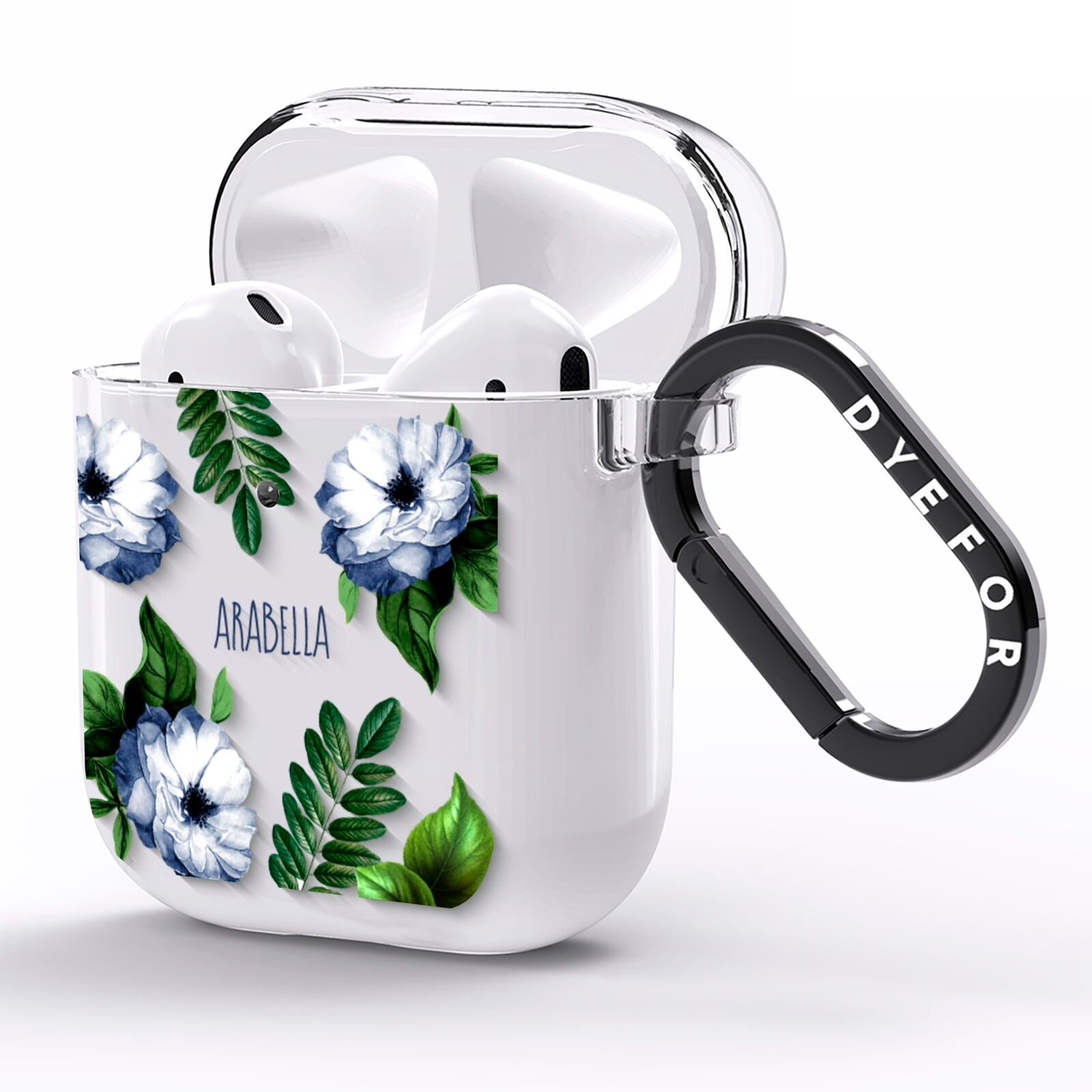 Blue Floral Personalised AirPods Clear Case Side Image