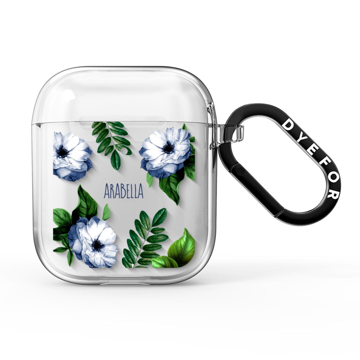 Blue Floral Personalised AirPods Clear Case