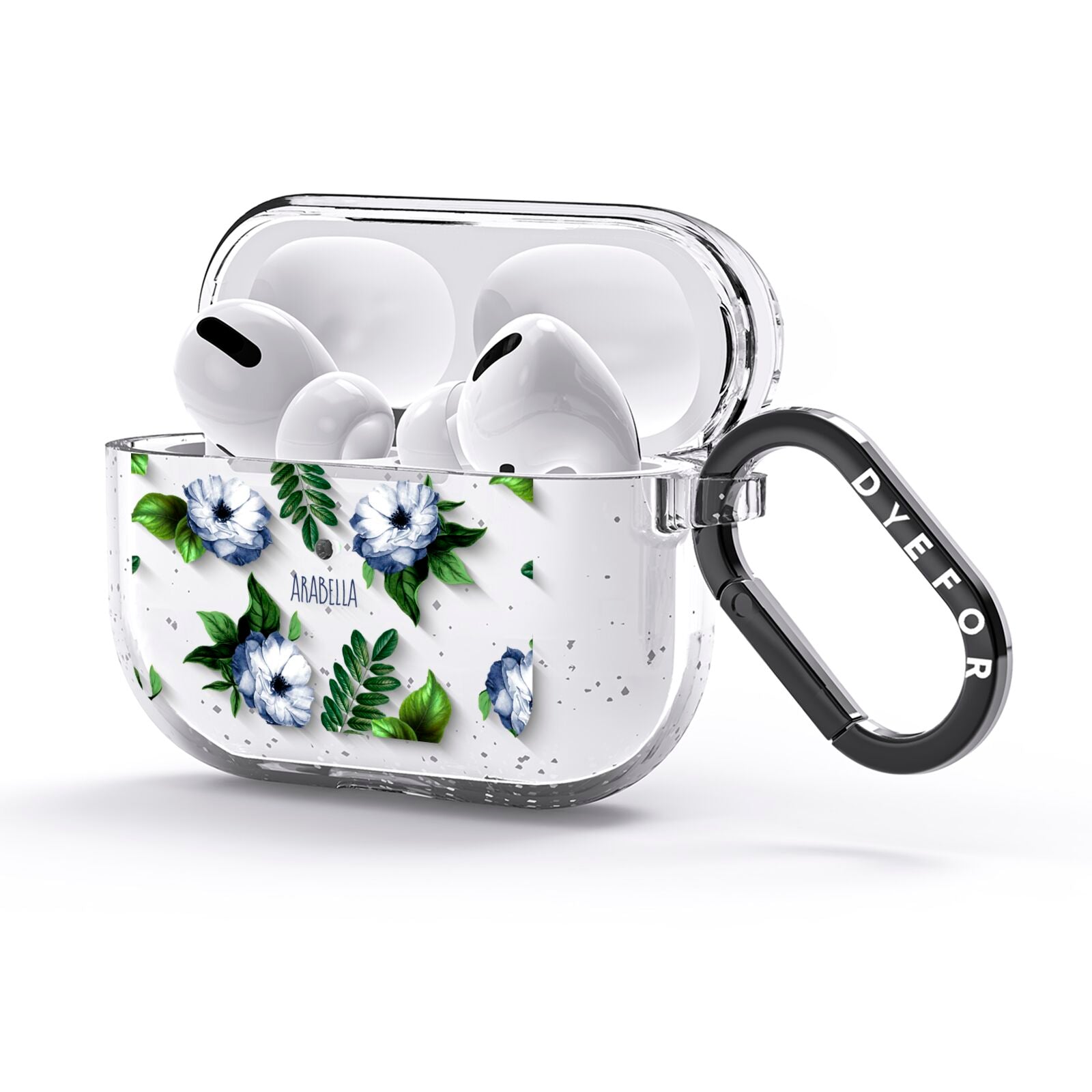 Blue Floral Personalised AirPods Glitter Case 3rd Gen Side Image