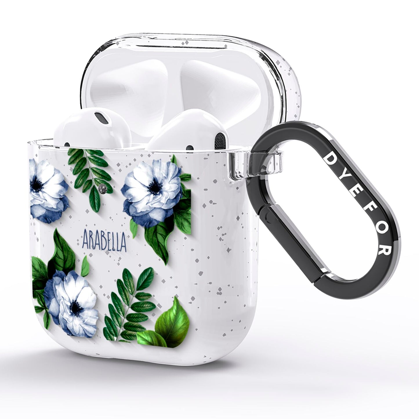 Blue Floral Personalised AirPods Glitter Case Side Image