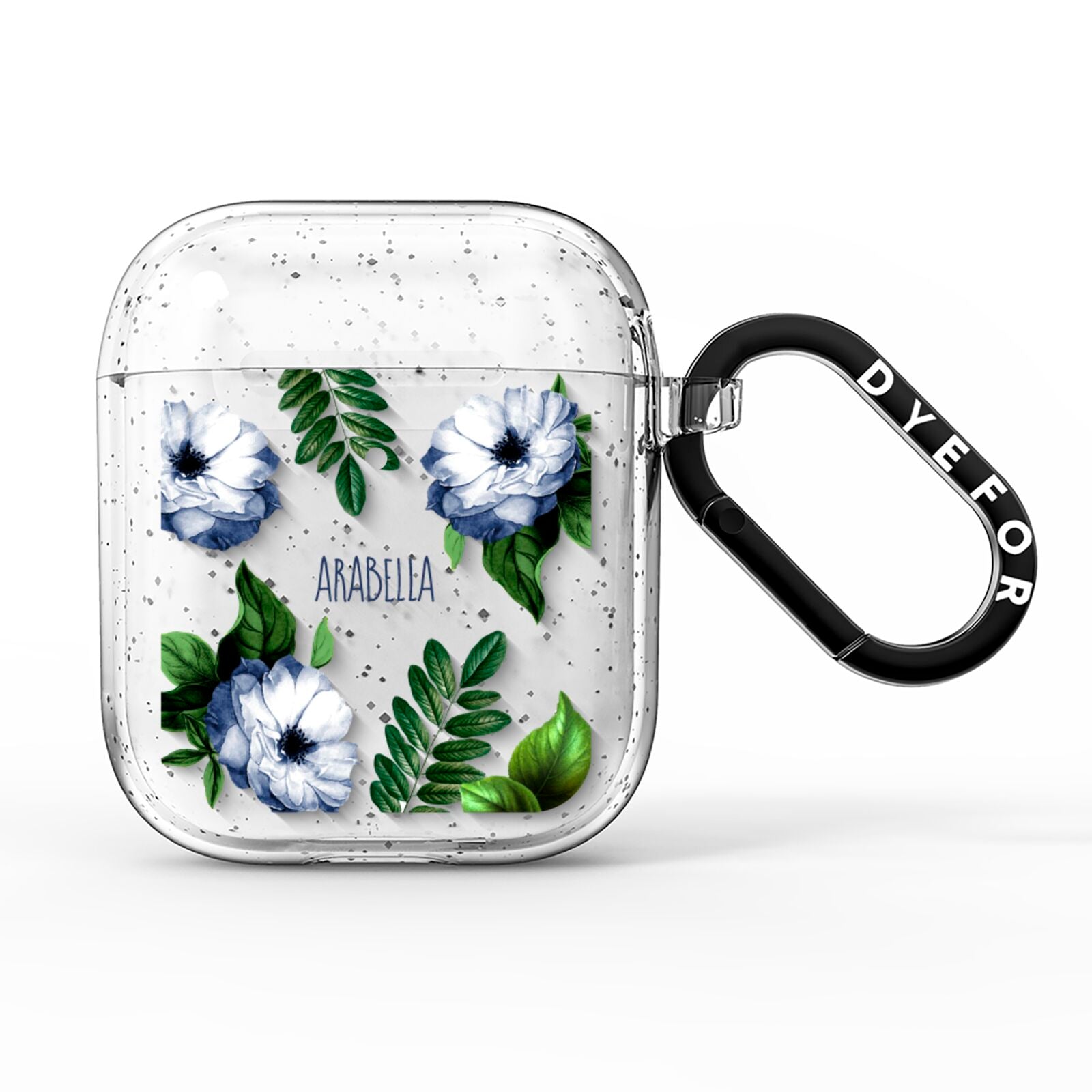 Blue Floral Personalised AirPods Glitter Case