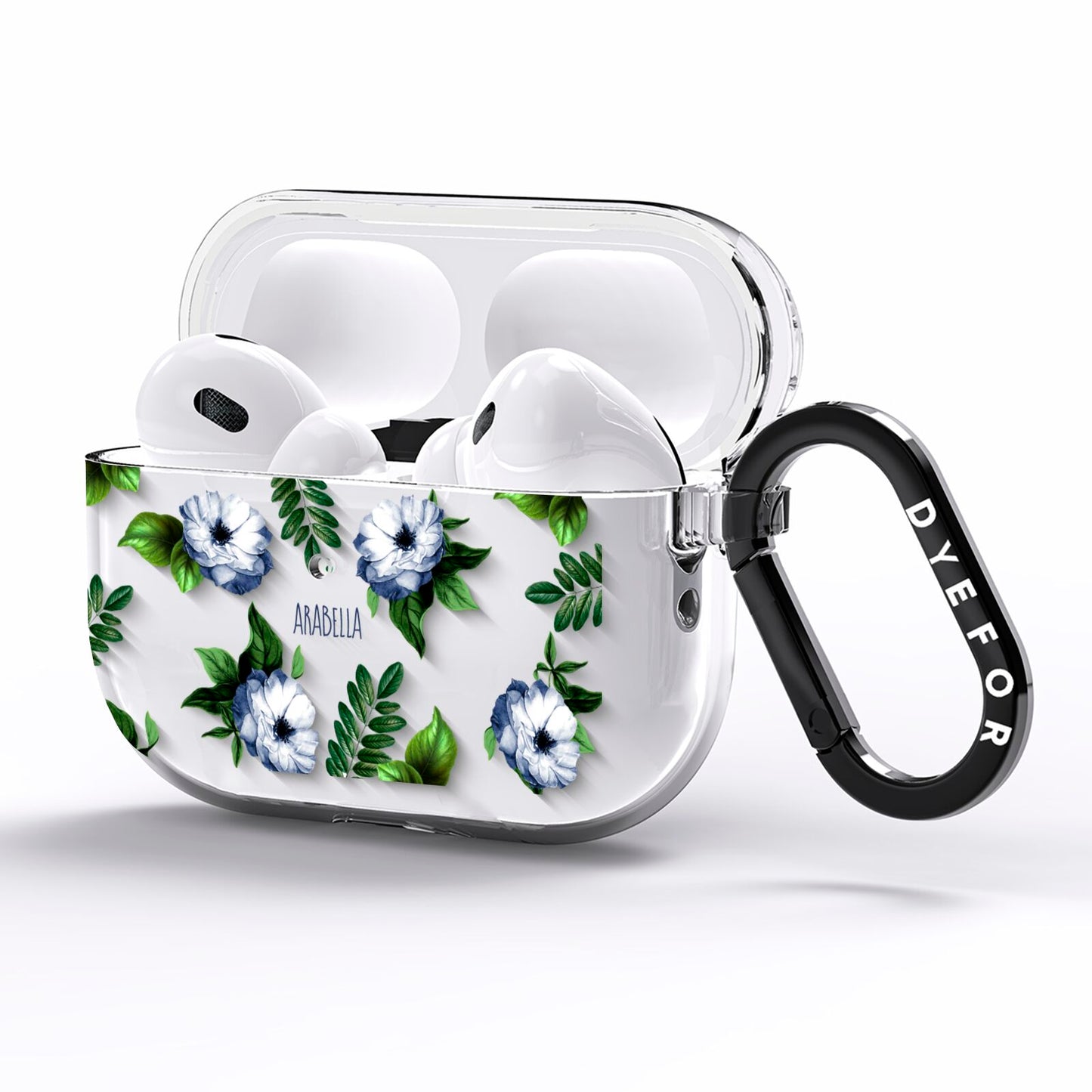 Blue Floral Personalised AirPods Pro Clear Case Side Image