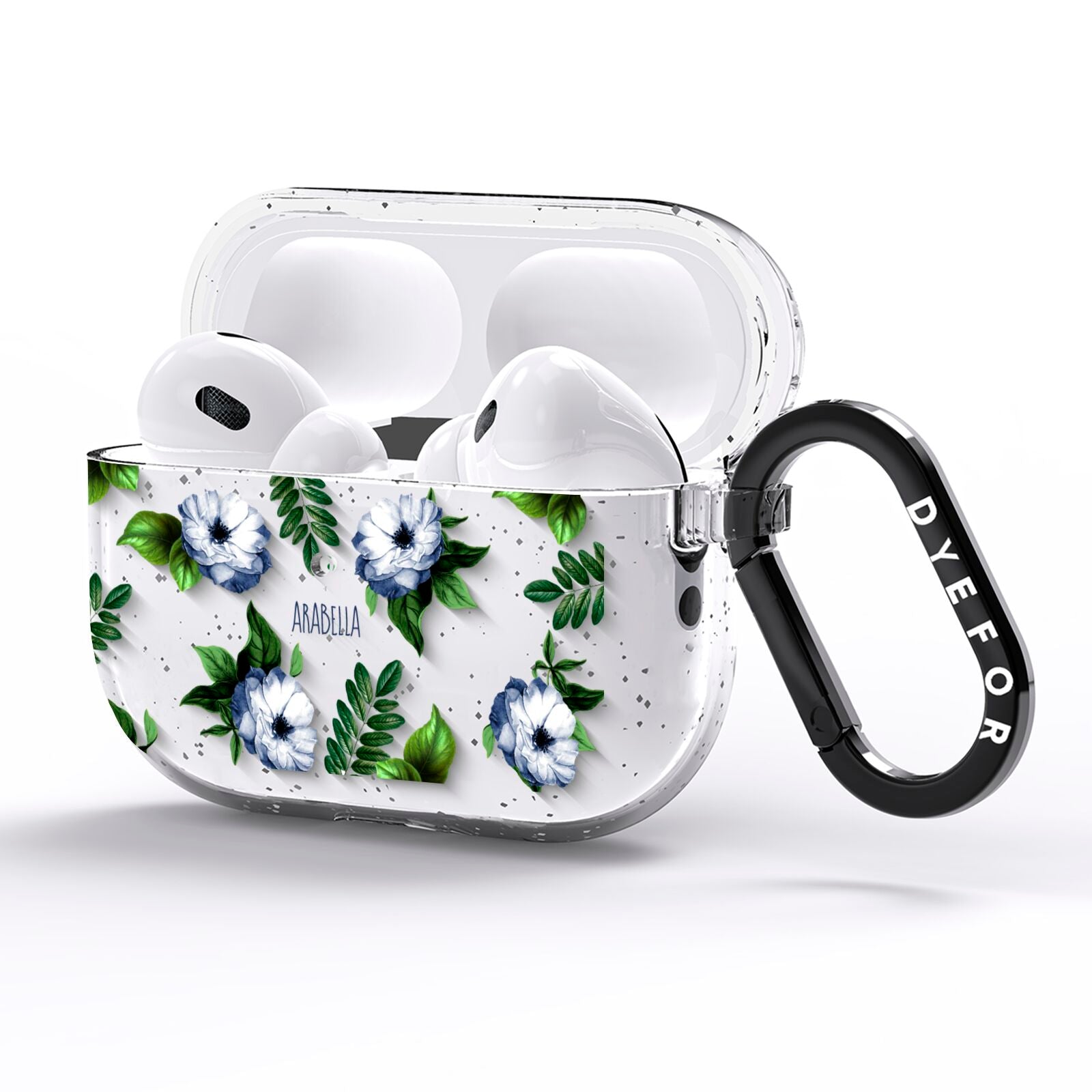 Blue Floral Personalised AirPods Pro Glitter Case Side Image