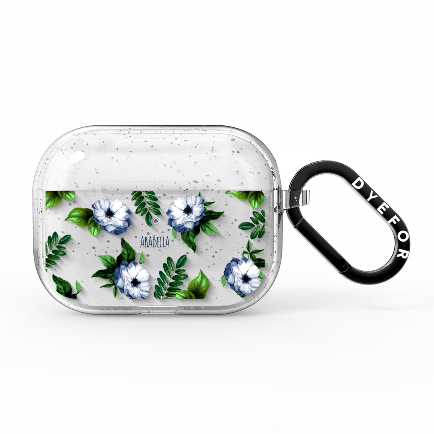 Blue Floral Personalised AirPods Pro Glitter Case