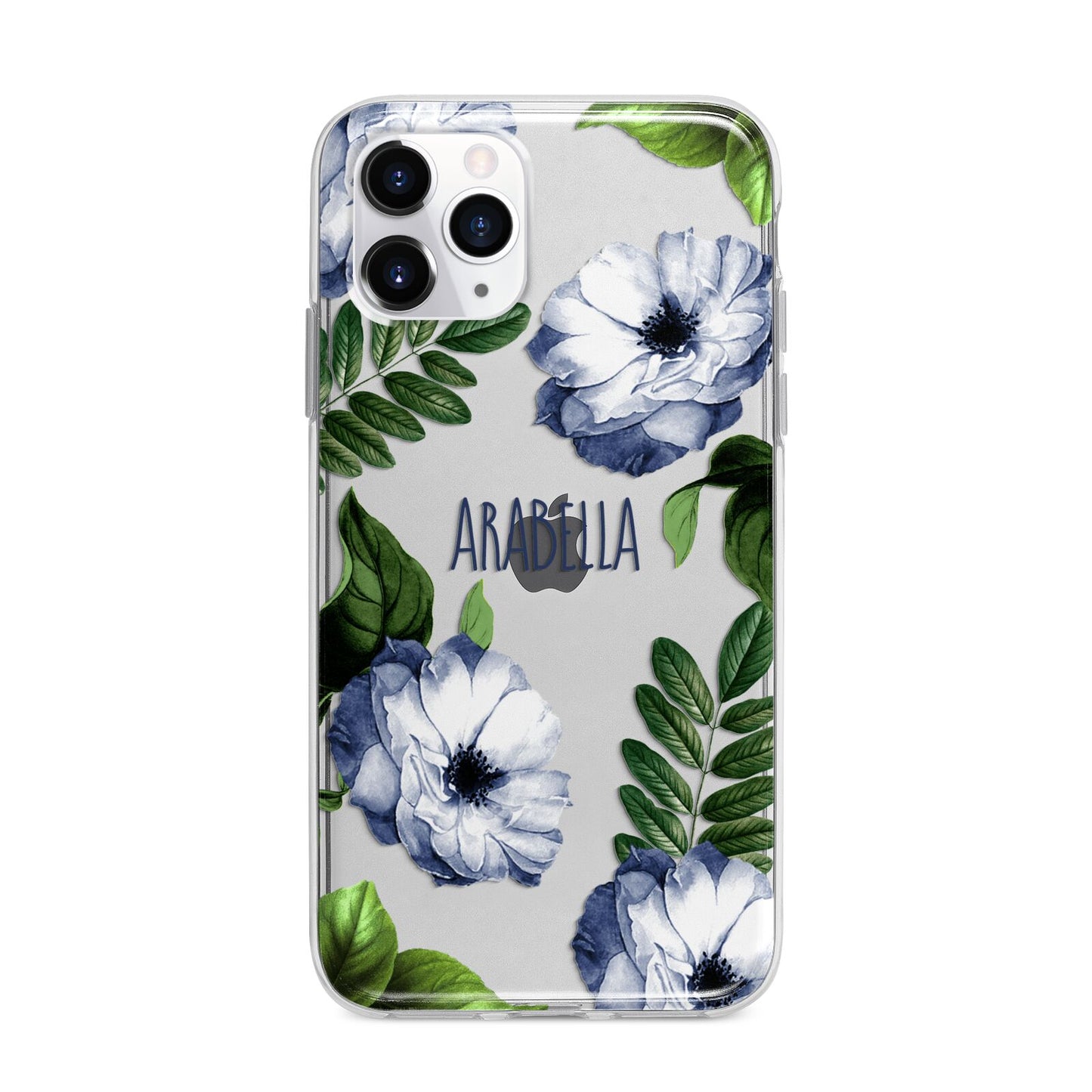 Blue Floral Personalised Apple iPhone 11 Pro Max in Silver with Bumper Case