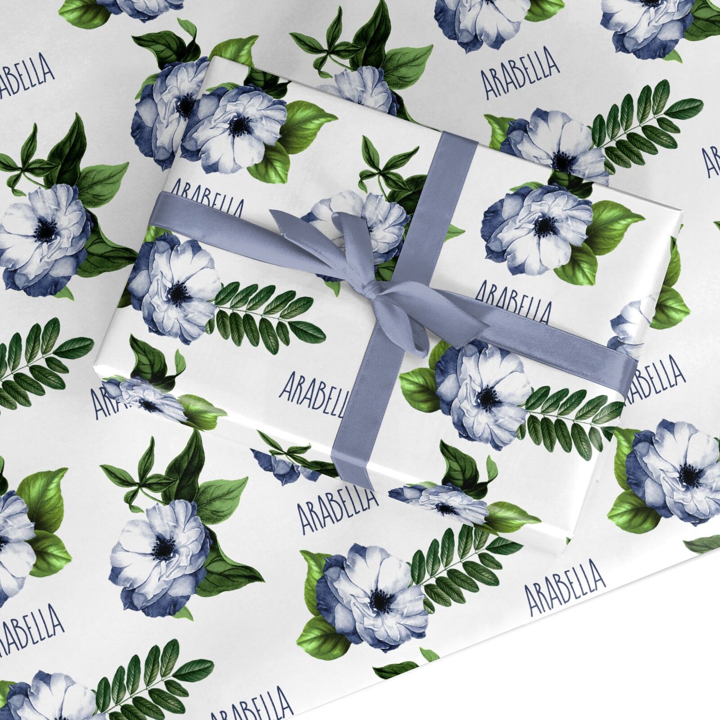 Blue Floral Personalised Custom Wrapping Paper