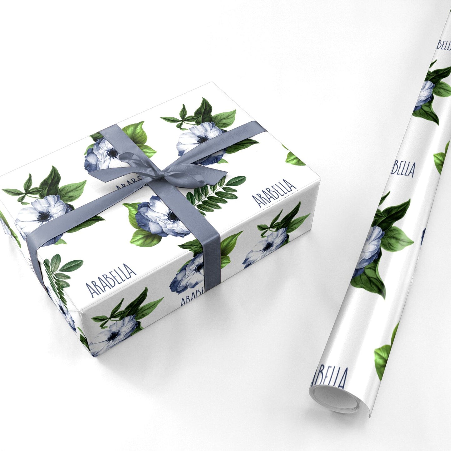 Blue Floral Personalised Personalised Wrapping Paper