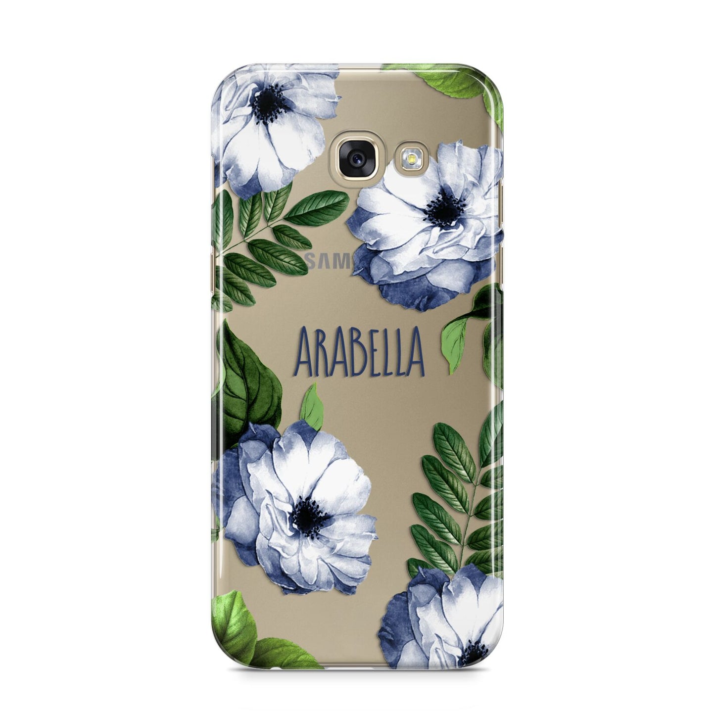 Blue Floral Personalised Samsung Galaxy A5 2017 Case on gold phone