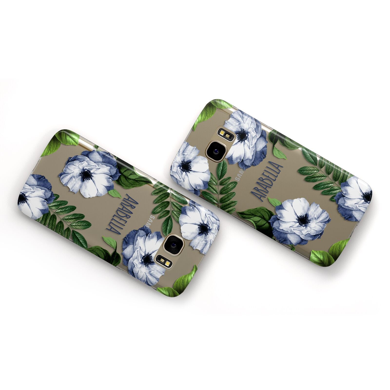 Blue Floral Personalised Samsung Galaxy Case Flat Overview