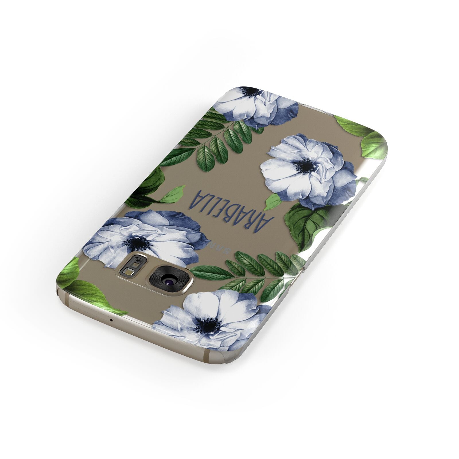 Blue Floral Personalised Samsung Galaxy Case Front Close Up