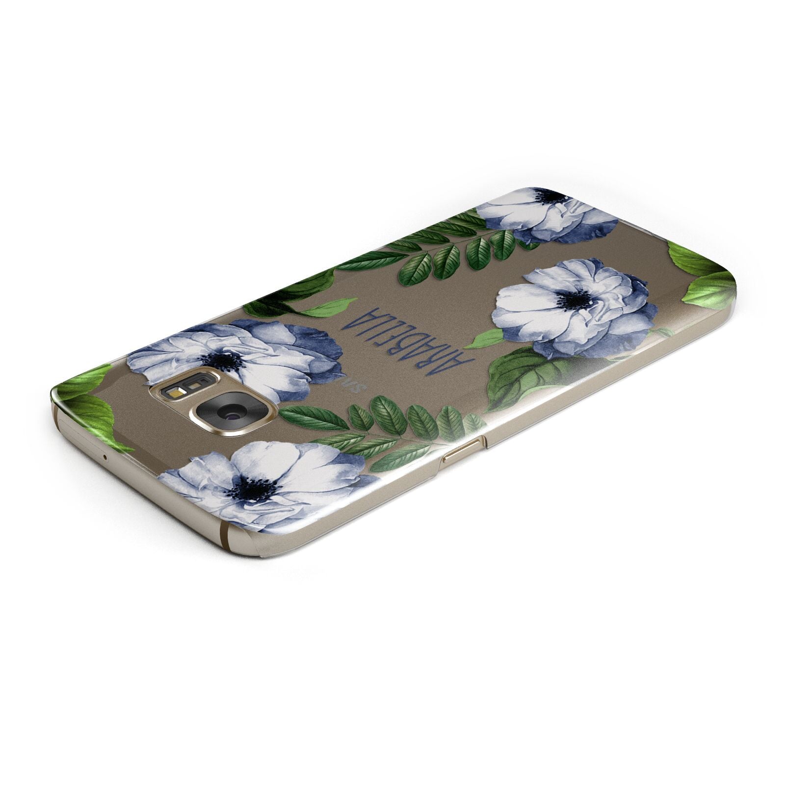 Blue Floral Personalised Samsung Galaxy Case Top Cutout