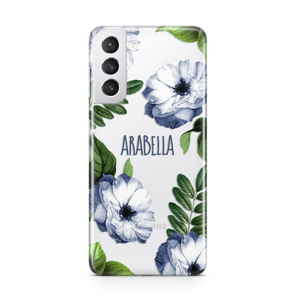 Blue Floral Personalised Samsung S21 Case