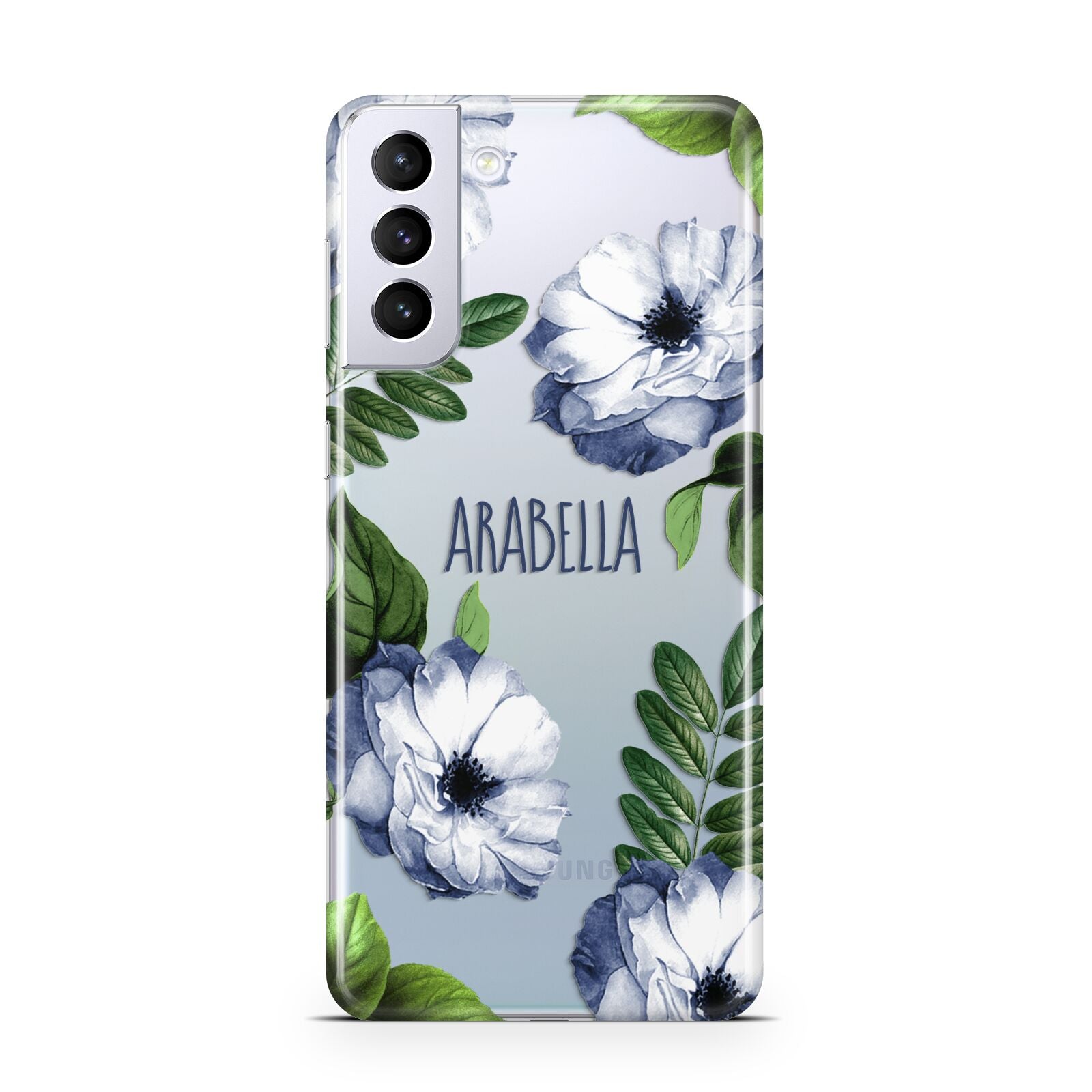 Blue Floral Personalised Samsung S21 Plus Case