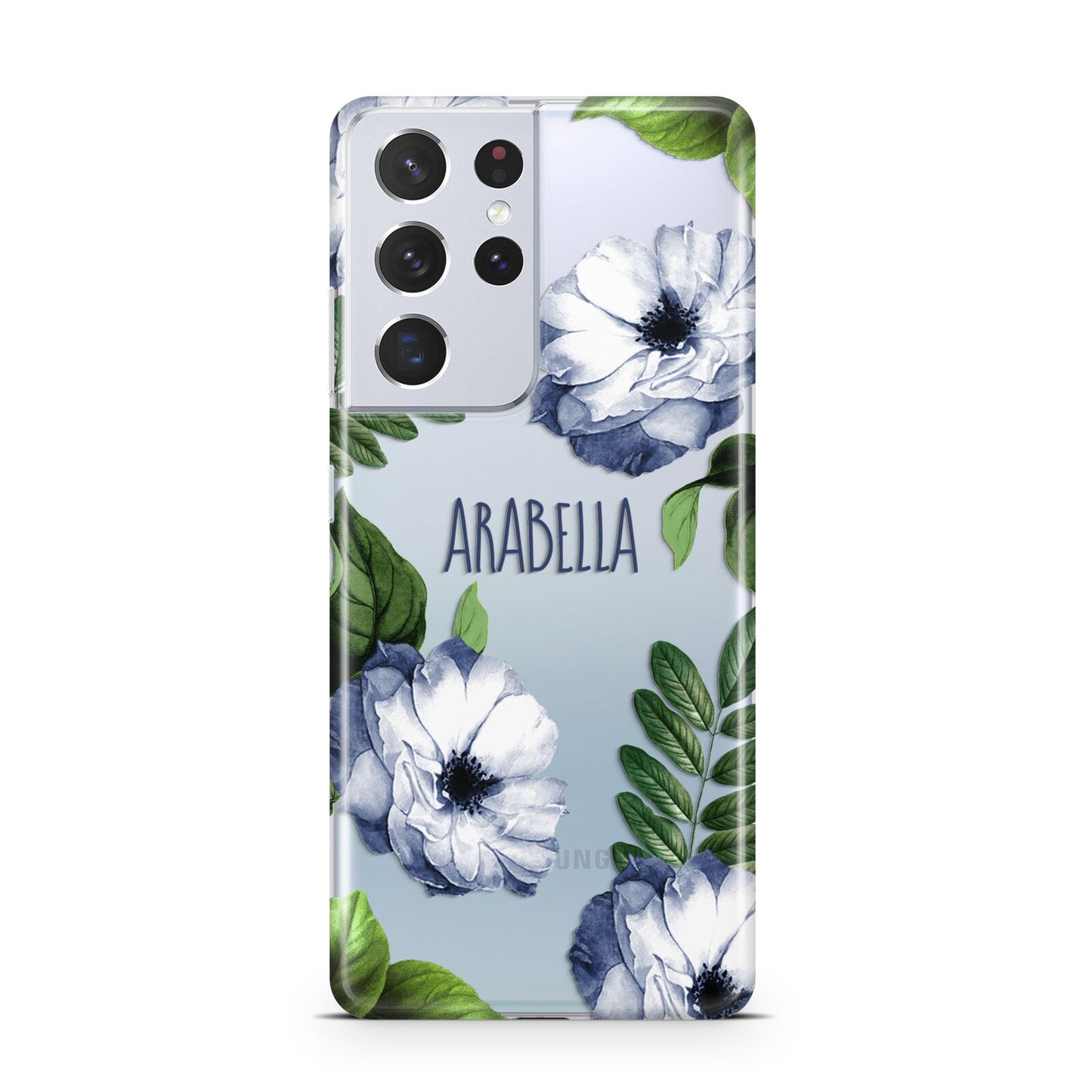 Blue Floral Personalised Samsung S21 Ultra Case