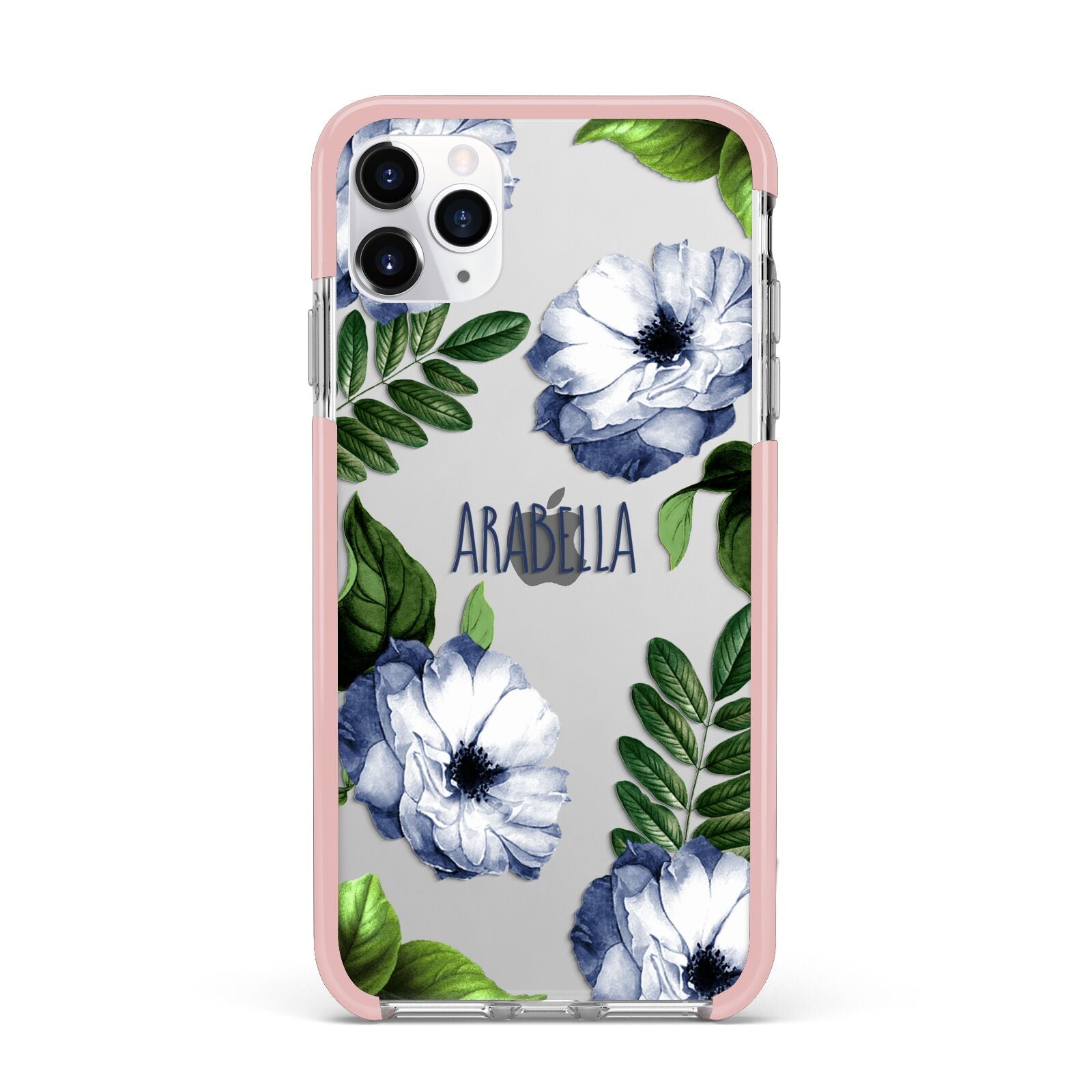 Blue Floral Personalised iPhone 11 Pro Max Impact Pink Edge Case