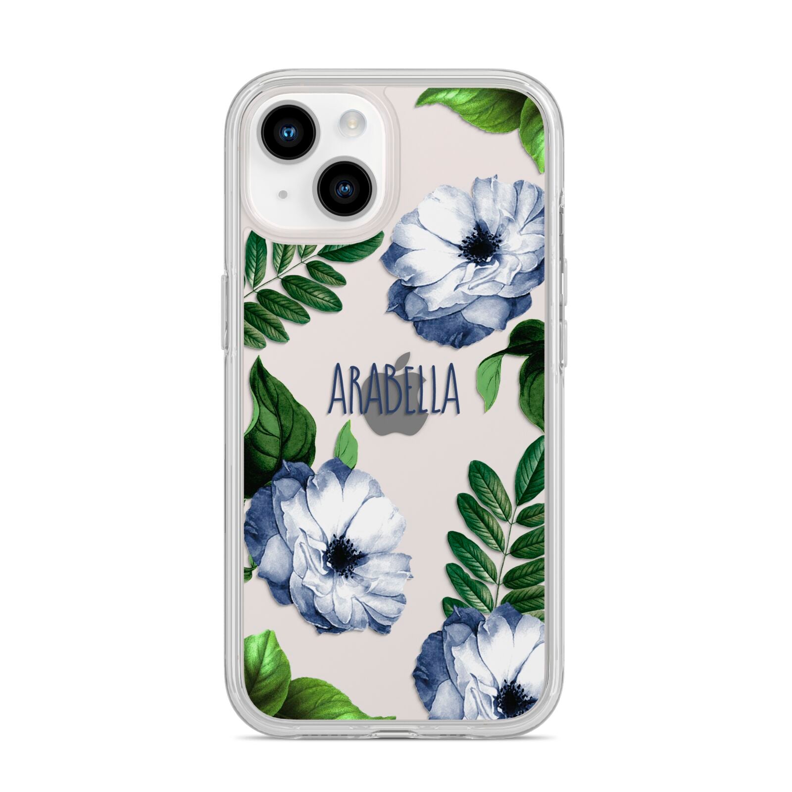 Blue Floral Personalised iPhone 14 Clear Tough Case Starlight