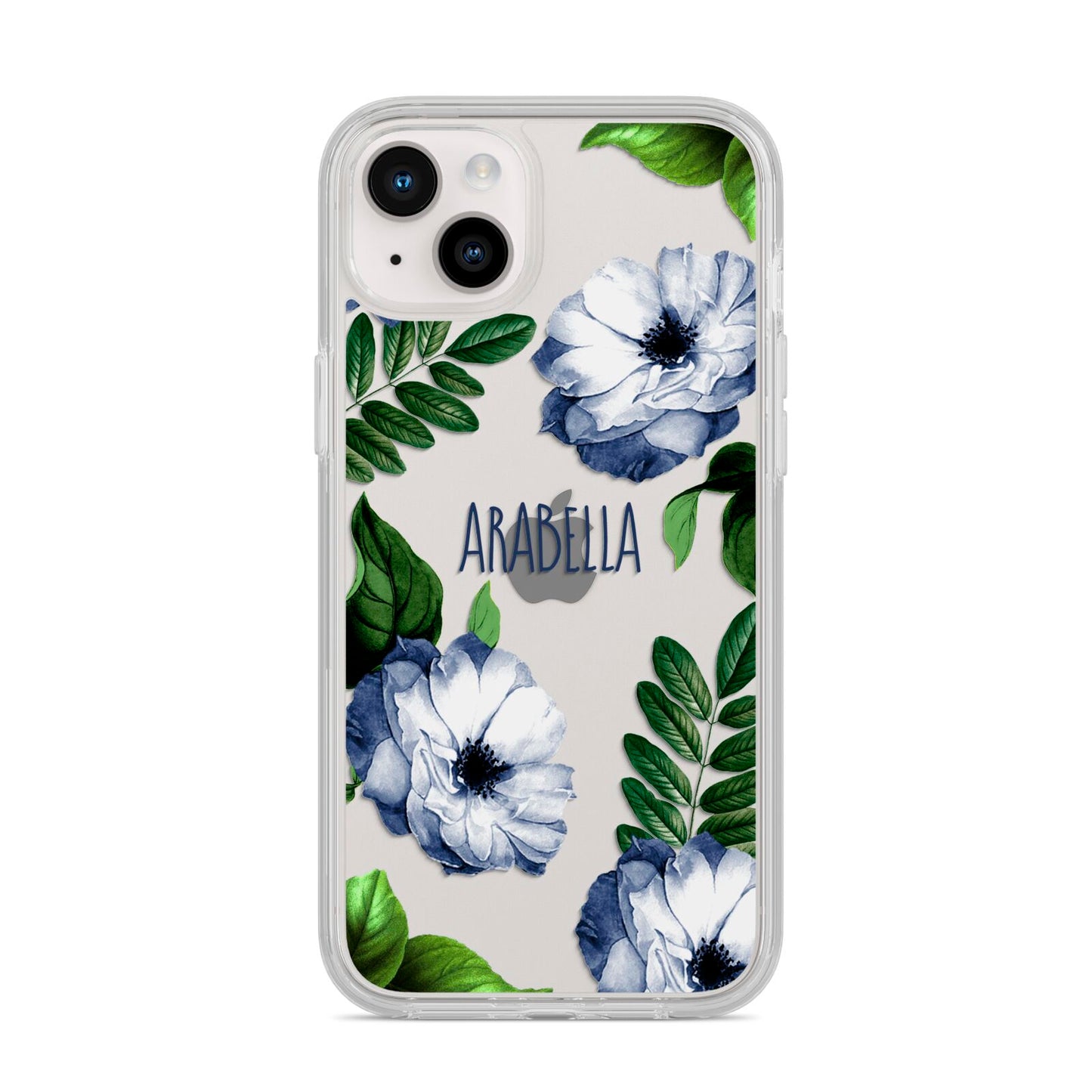 Blue Floral Personalised iPhone 14 Plus Clear Tough Case Starlight