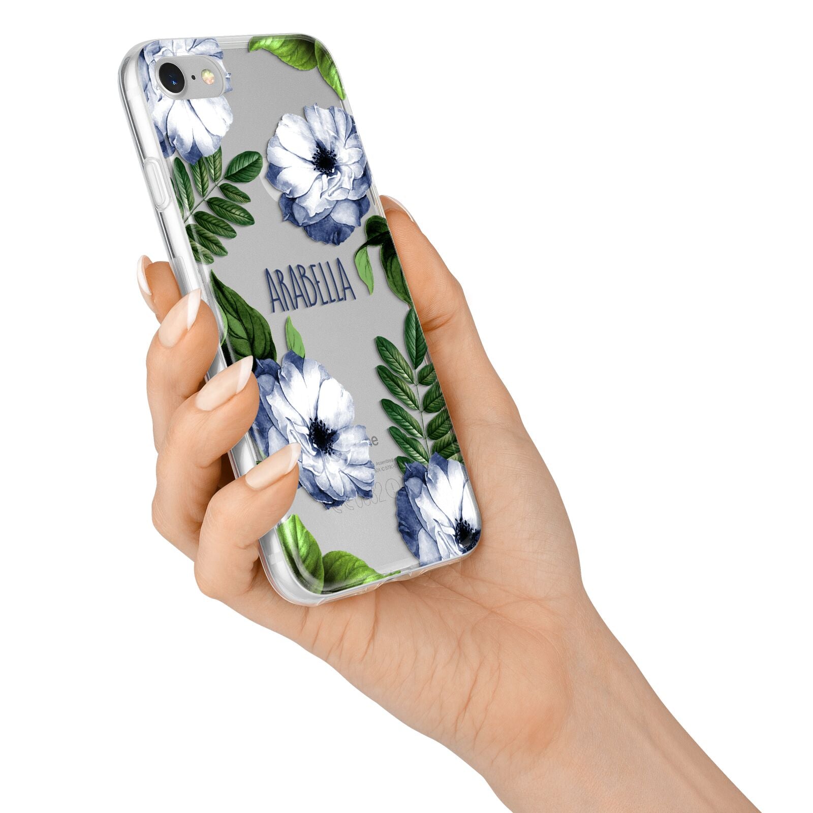 Blue Floral Personalised iPhone 7 Bumper Case on Silver iPhone Alternative Image