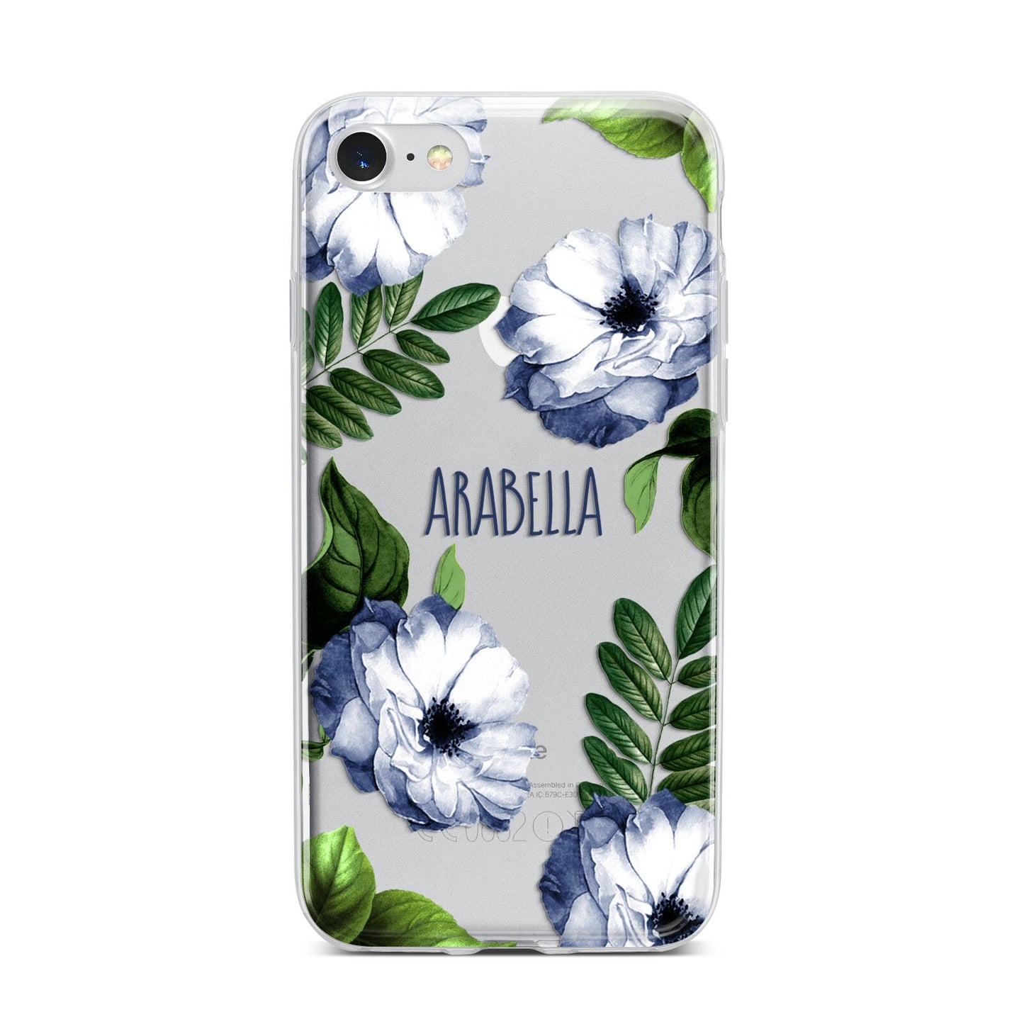 Blue Floral Personalised iPhone 7 Bumper Case on Silver iPhone