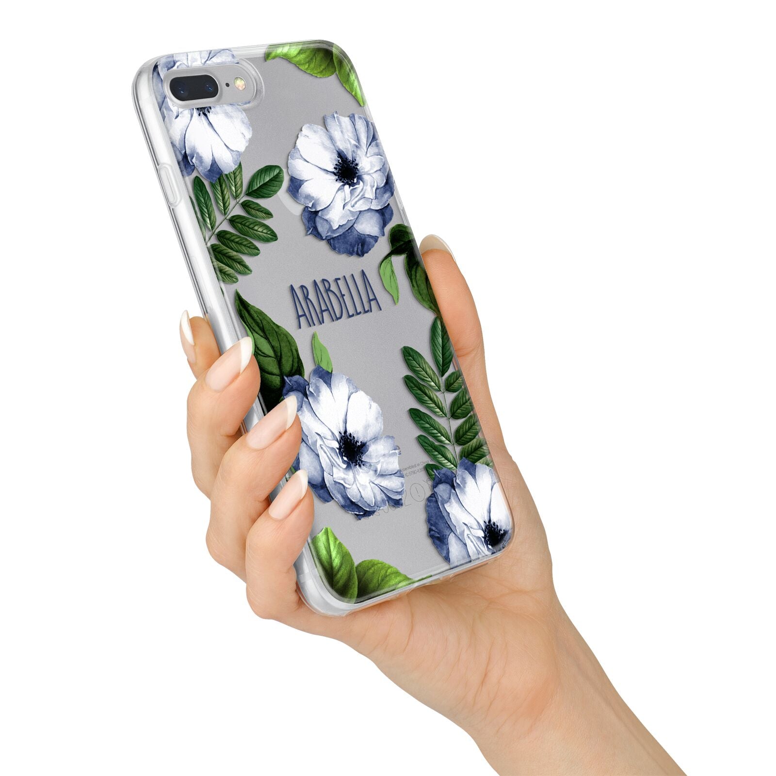 Blue Floral Personalised iPhone 7 Plus Bumper Case on Silver iPhone Alternative Image