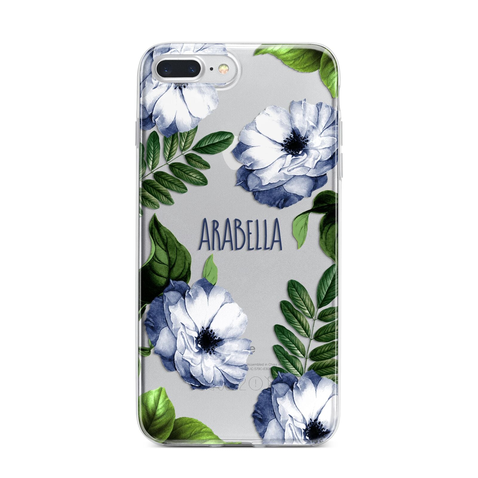 Blue Floral Personalised iPhone 7 Plus Bumper Case on Silver iPhone