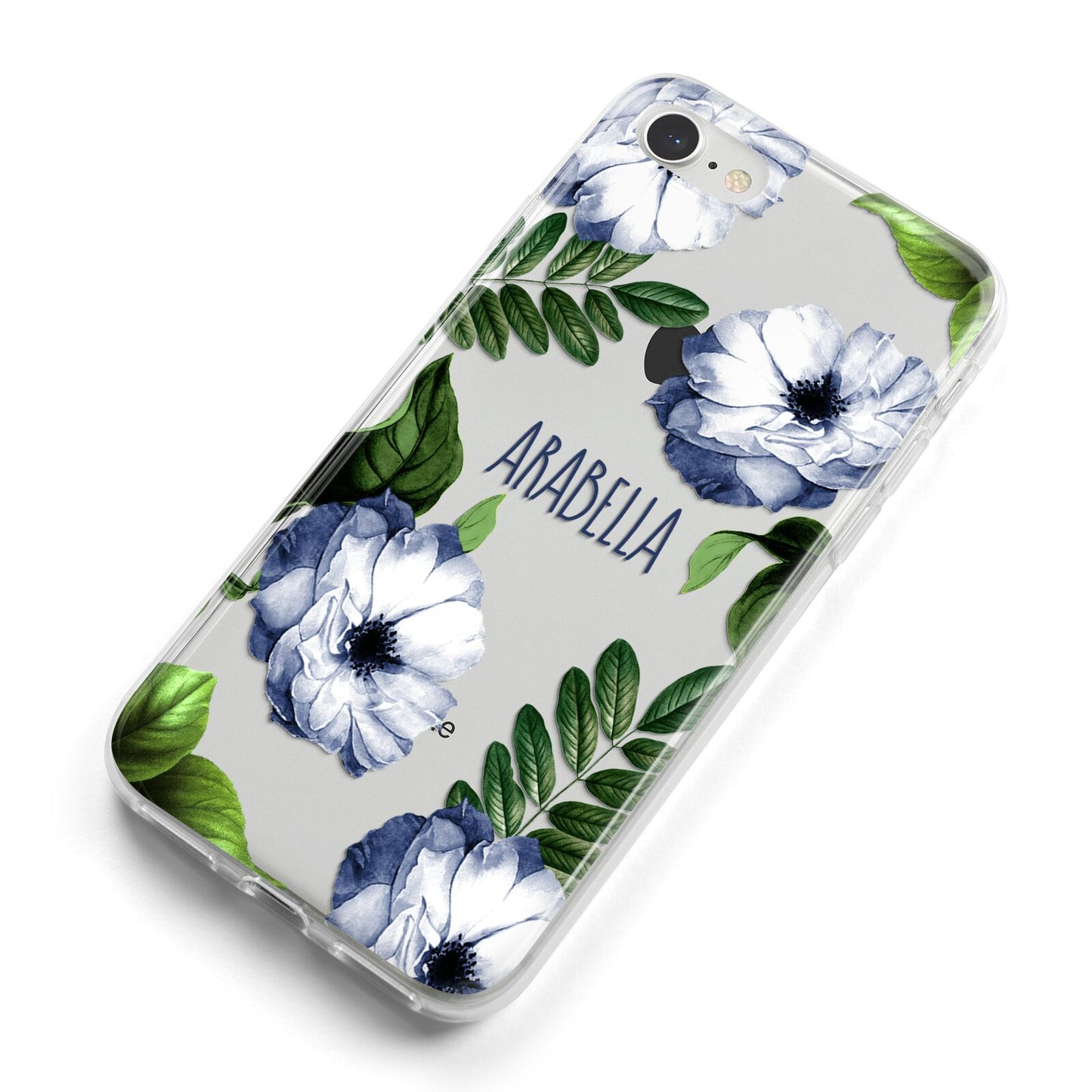 Blue Floral Personalised iPhone 8 Bumper Case on Silver iPhone Alternative Image