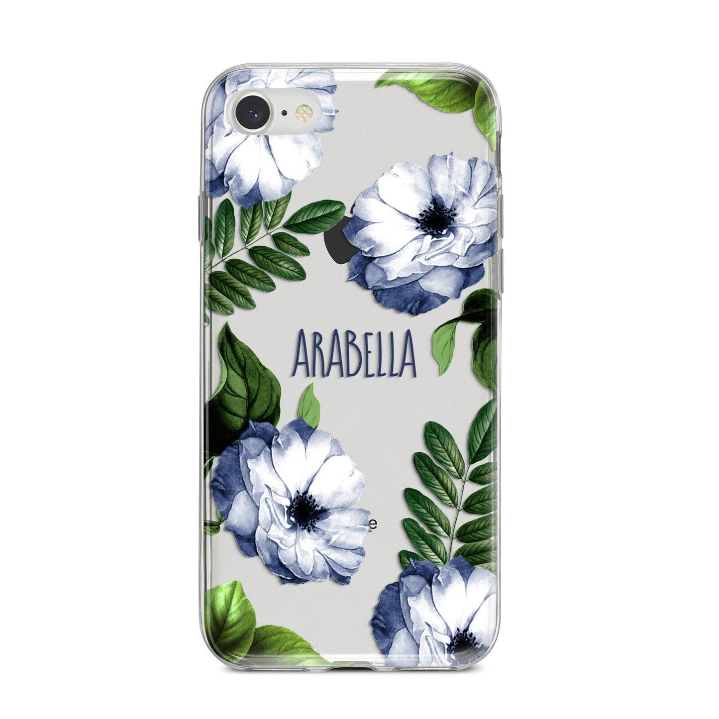 Blue Floral Personalised iPhone 8 Bumper Case on Silver iPhone