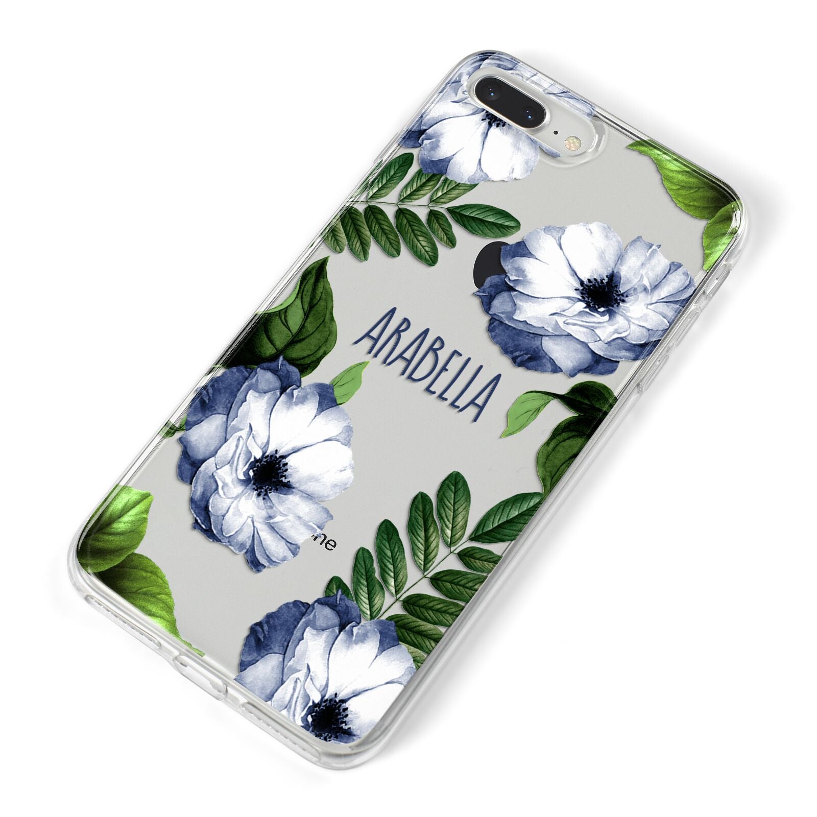 Blue Floral Personalised iPhone 8 Plus Bumper Case on Silver iPhone Alternative Image