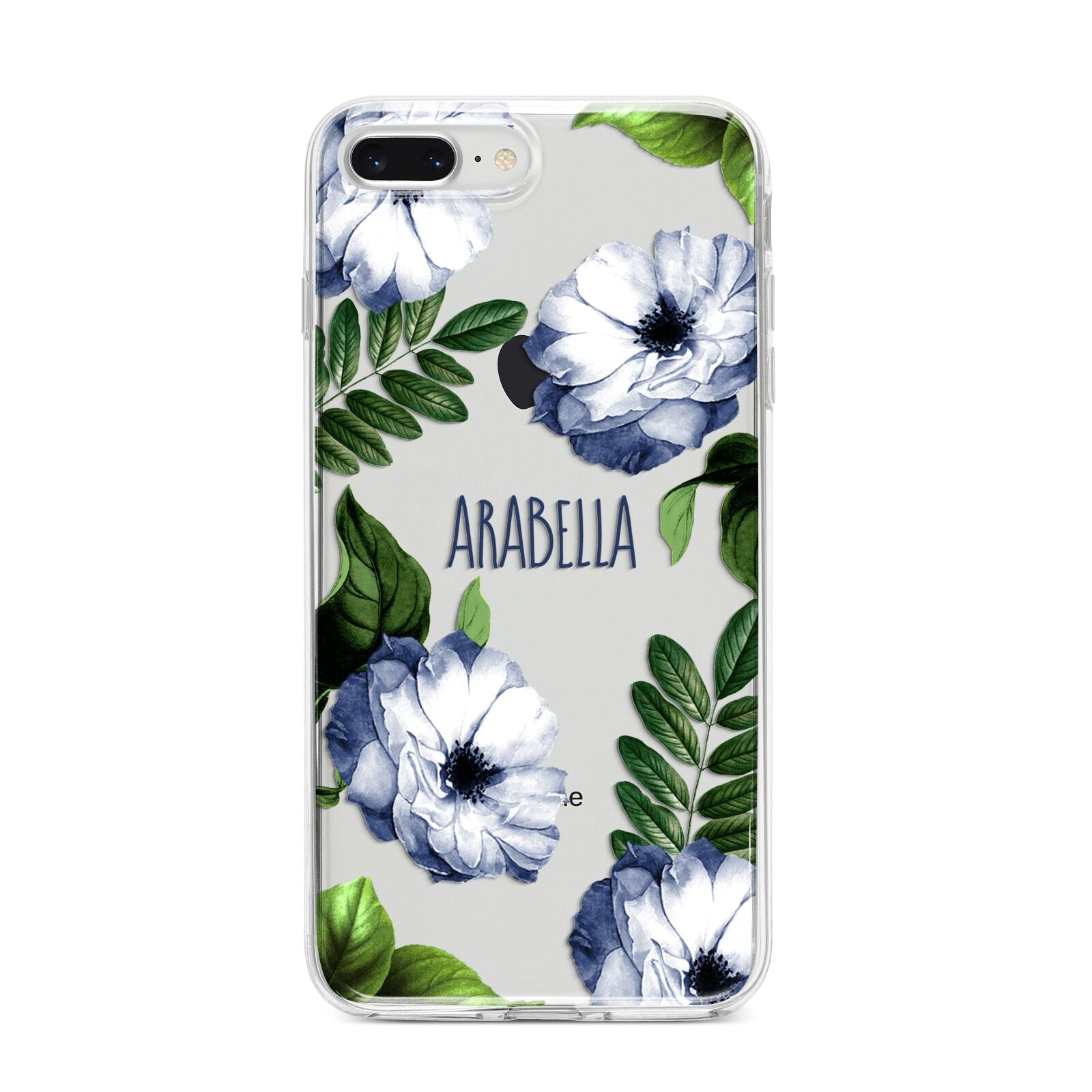 Blue Floral Personalised iPhone 8 Plus Bumper Case on Silver iPhone