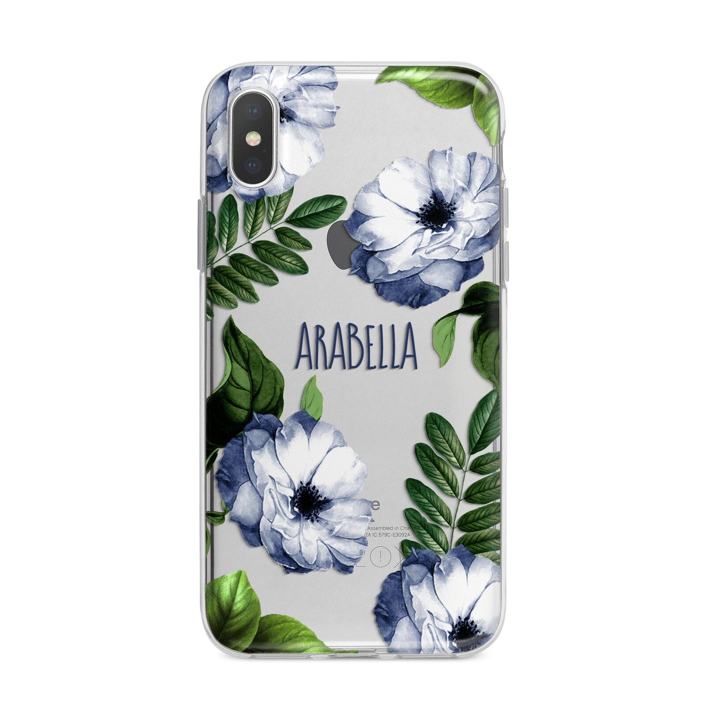 Blue Floral Personalised iPhone X Bumper Case on Silver iPhone Alternative Image 1