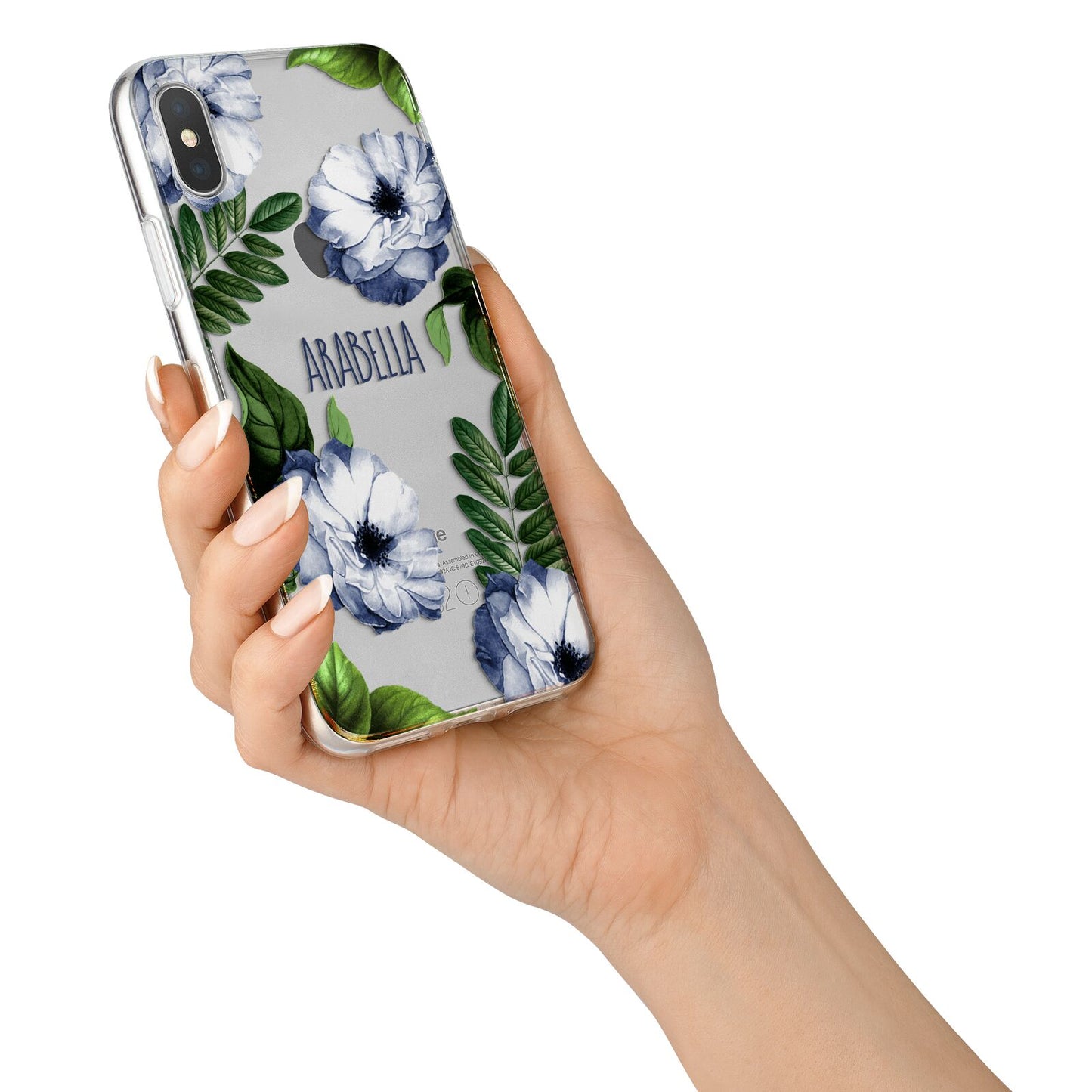 Blue Floral Personalised iPhone X Bumper Case on Silver iPhone Alternative Image 2