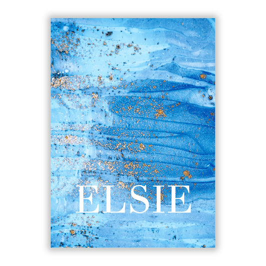 Blue Gold Marble Personalised A5 Flat Greetings Card