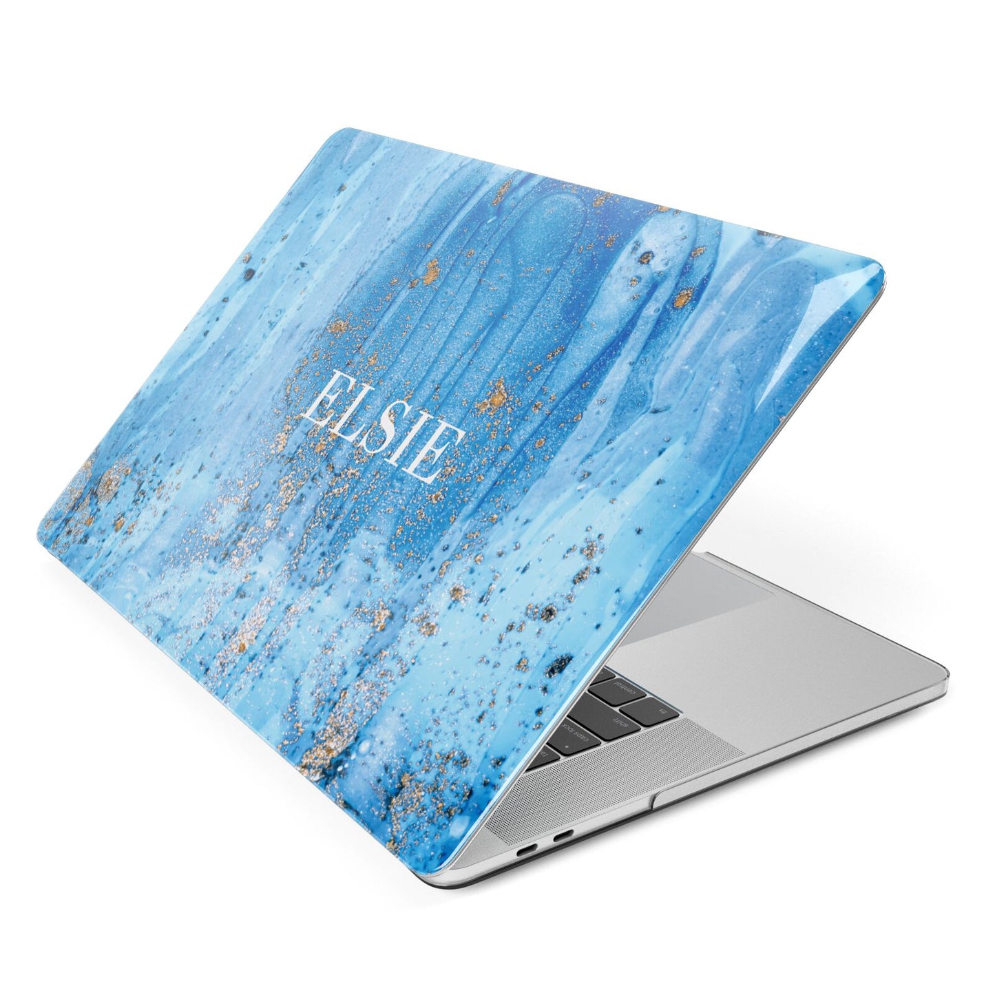 Blue Gold Marble Personalised Apple MacBook Case Side View