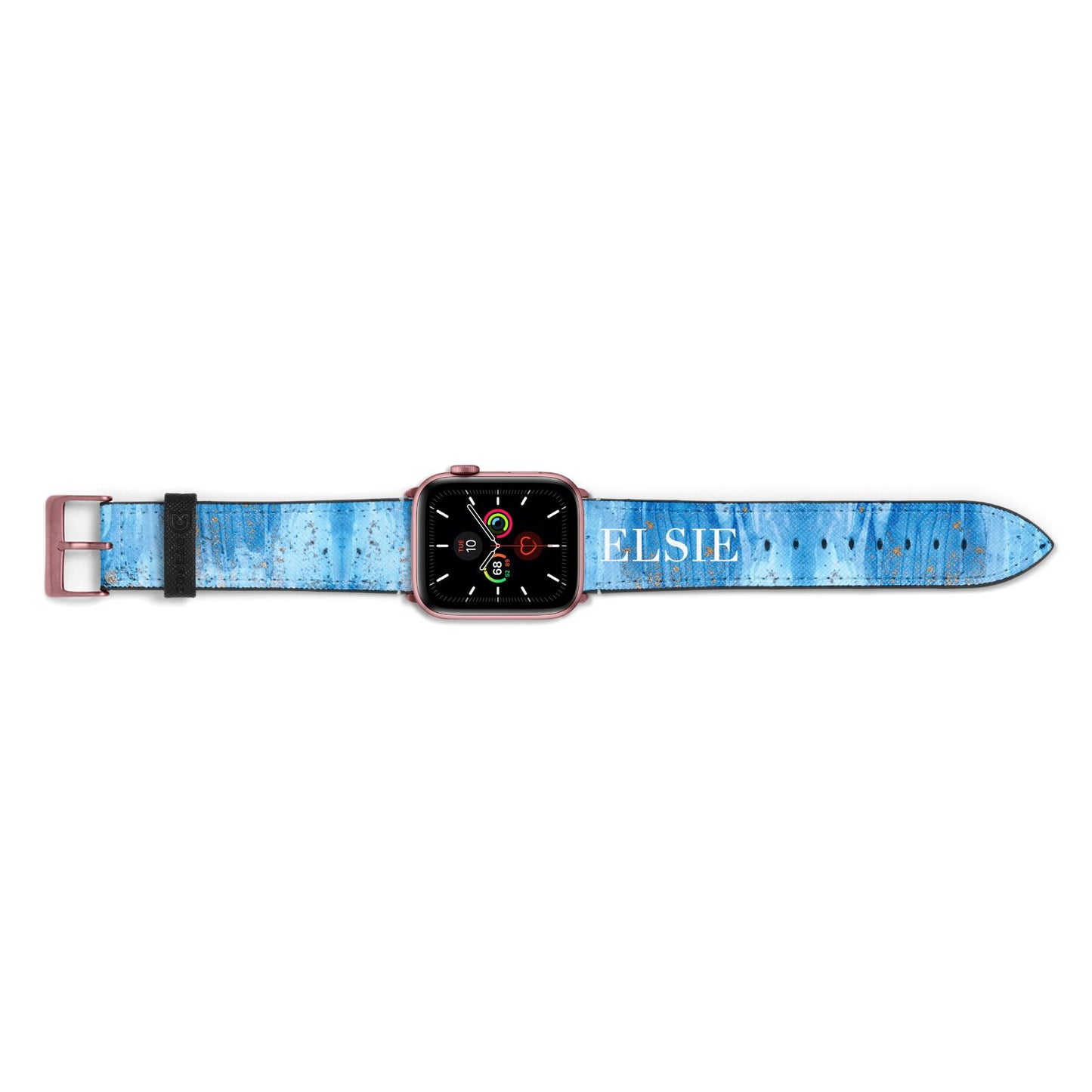 Blue Gold Marble Personalised Apple Watch Strap Landscape Image Rose Gold Hardware