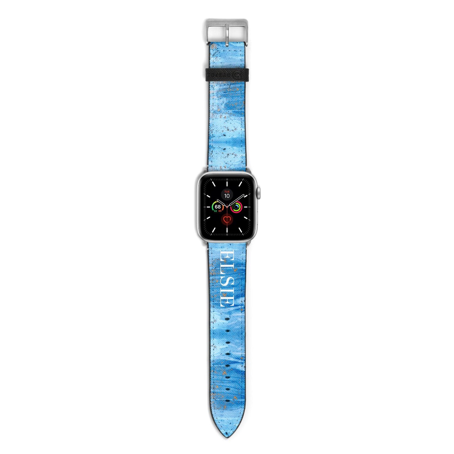 Blue Gold Marble Personalised Apple Watch Strap with Silver Hardware