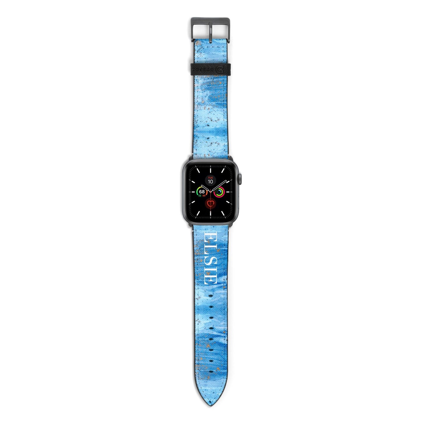 Blue Gold Marble Personalised Apple Watch Strap with Space Grey Hardware