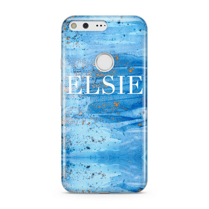 Blue Gold Marble Personalised Google Pixel Case