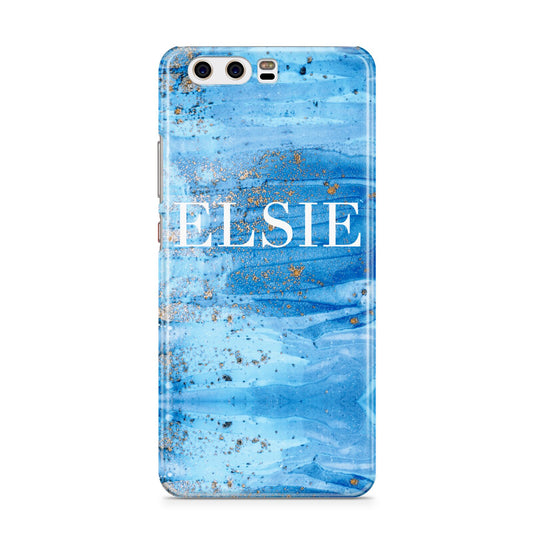 Blue Gold Marble Personalised Huawei P10 Phone Case