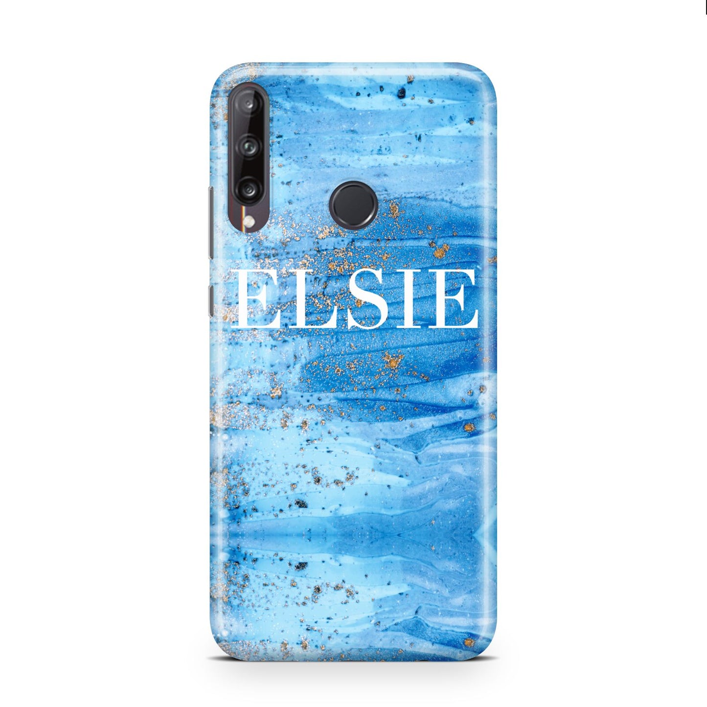 Blue Gold Marble Personalised Huawei P40 Lite E Phone Case