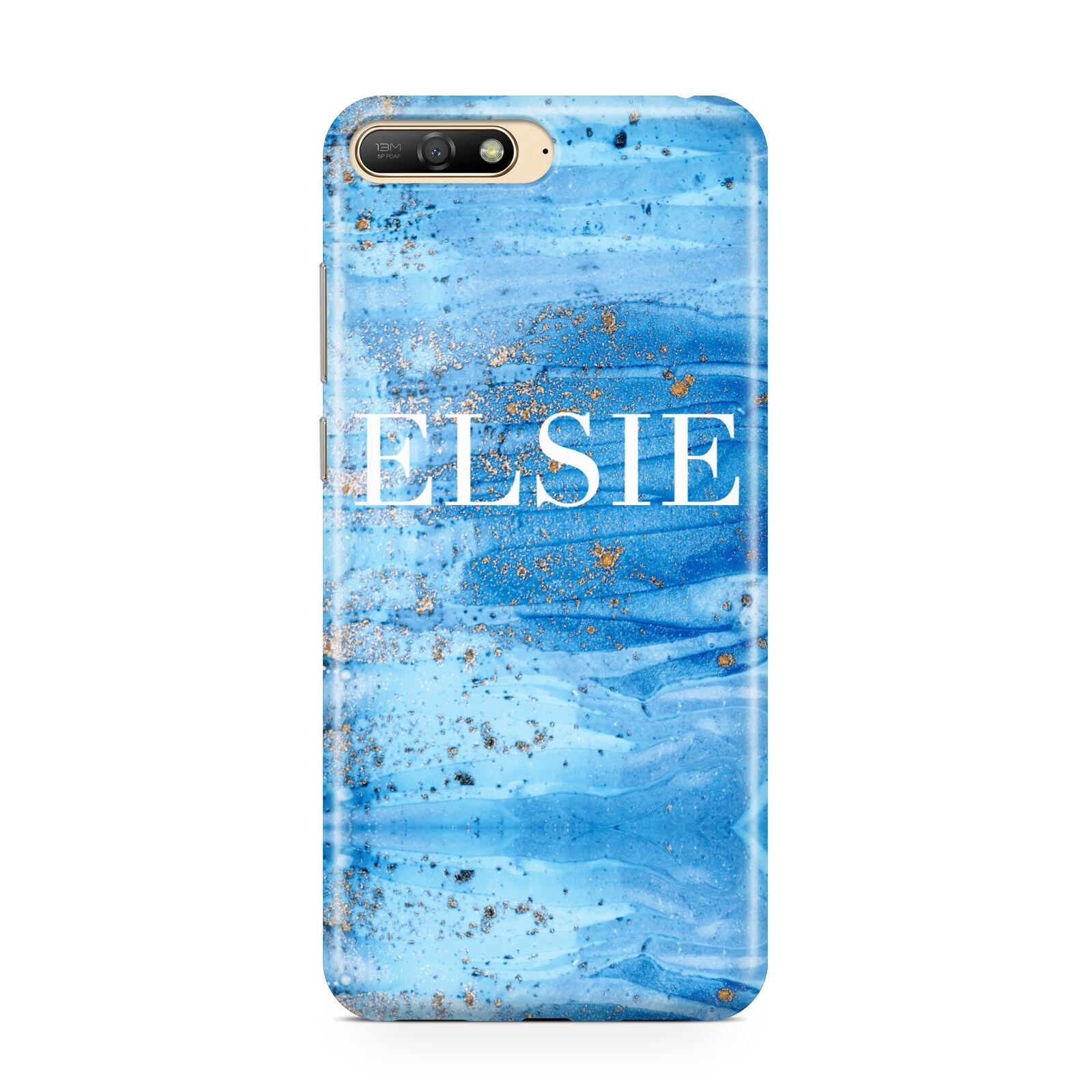 Blue Gold Marble Personalised Huawei Y6 2018