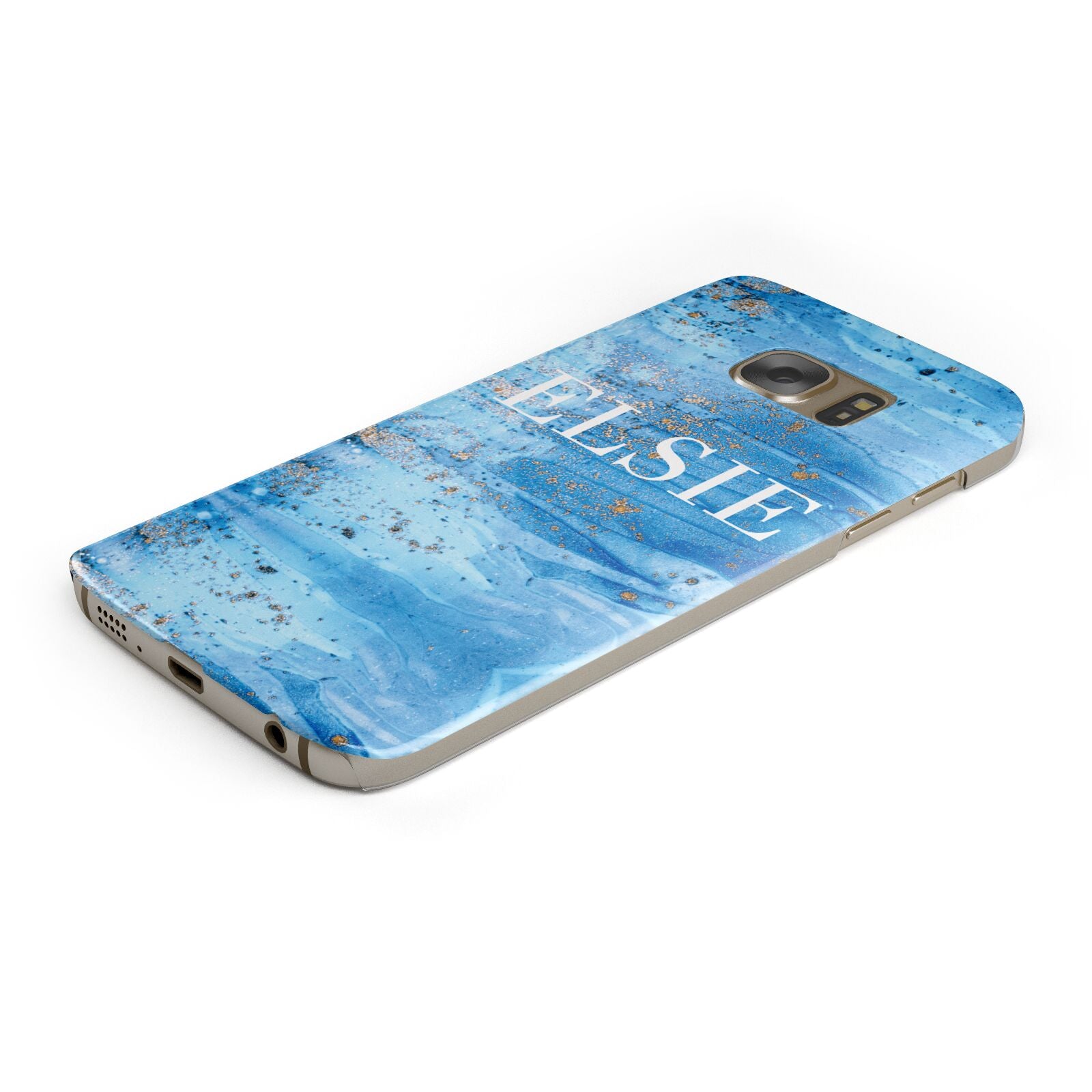 Blue Gold Marble Personalised Protective Samsung Galaxy Case Angled Image