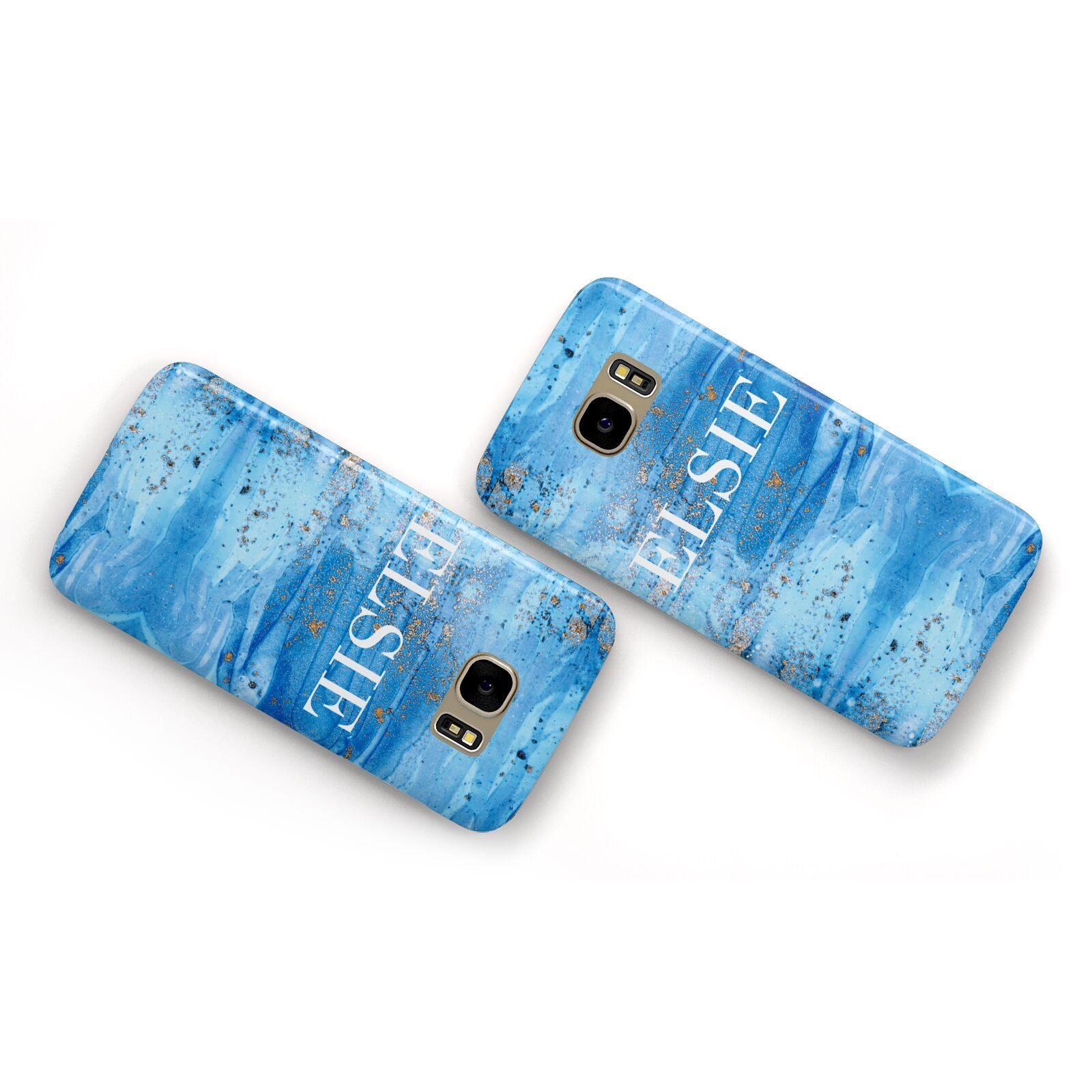 Blue Gold Marble Personalised Samsung Galaxy Case Flat Overview