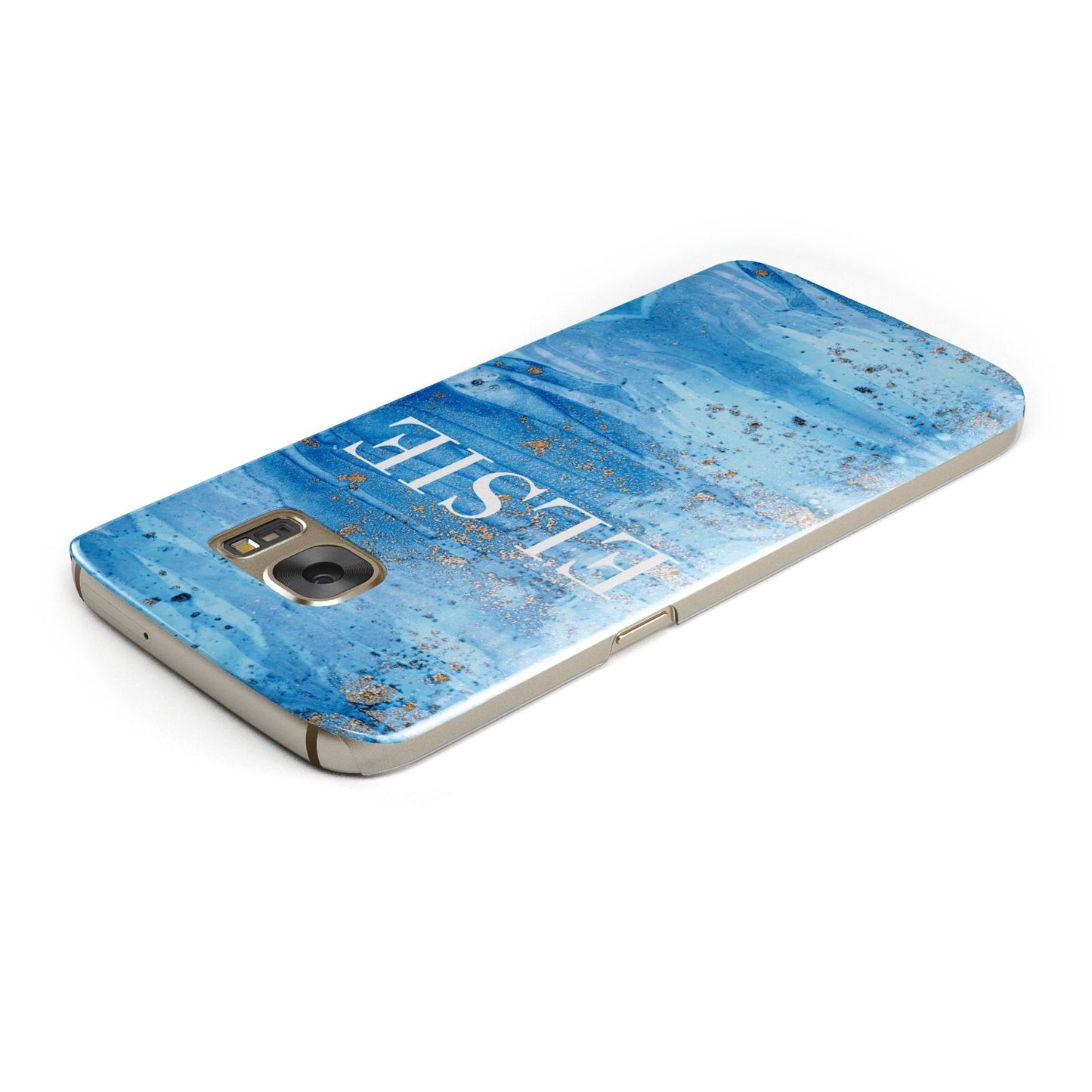 Blue Gold Marble Personalised Samsung Galaxy Case Top Cutout