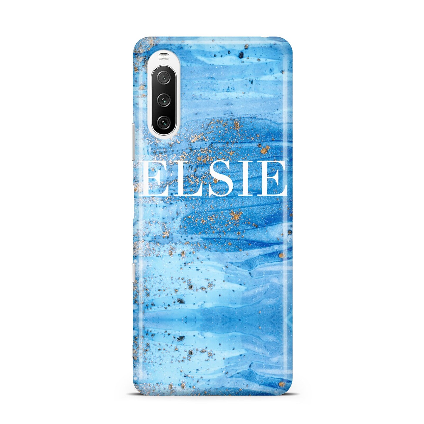 Blue Gold Marble Personalised Sony Xperia 10 III Case