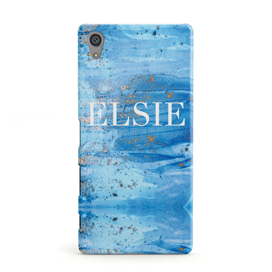 Blue Gold Marble Personalised Sony Xperia Case